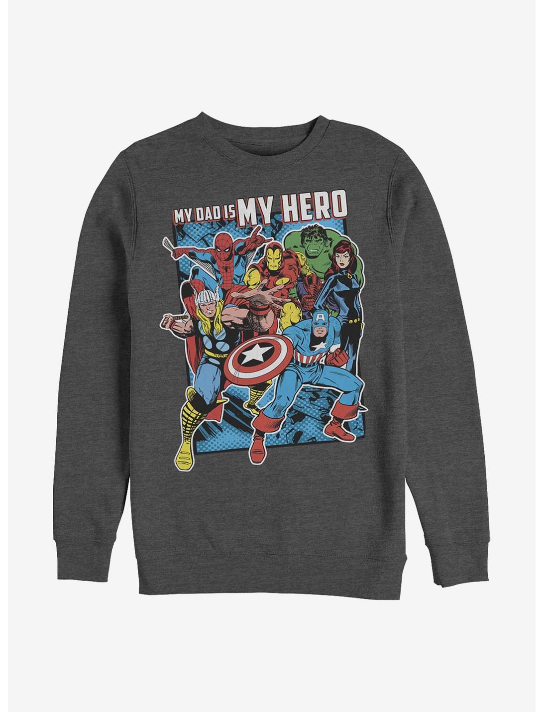 Marvel Avengers Hero Dad Is My Hero Crew Sweatshirt, CHAR HTR, hi-res