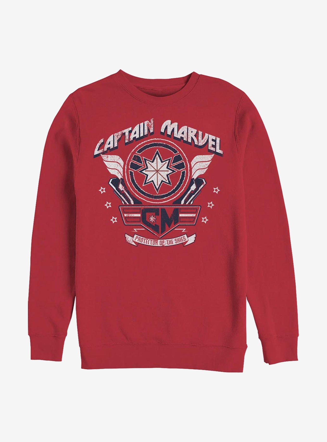 Marvel Captain Marvel Captain Plaque Crew Sweatshirt, RED, hi-res