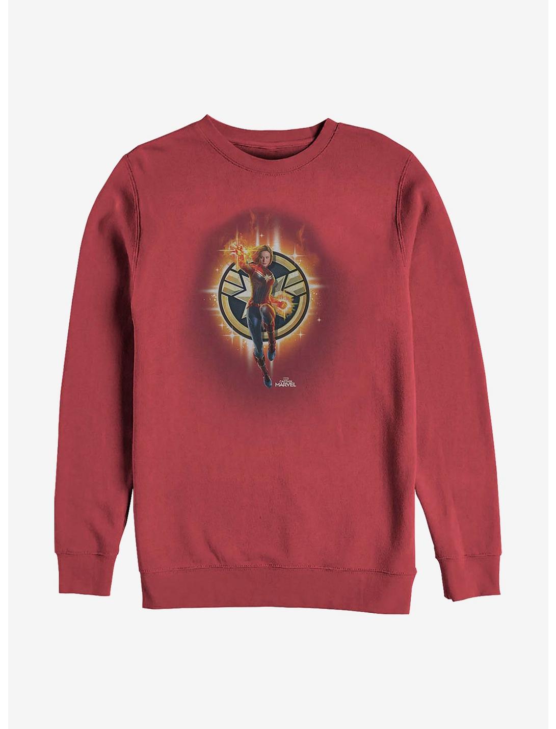 Marvel Captain Marvel Flame Logo Crew Sweatshirt, RED, hi-res