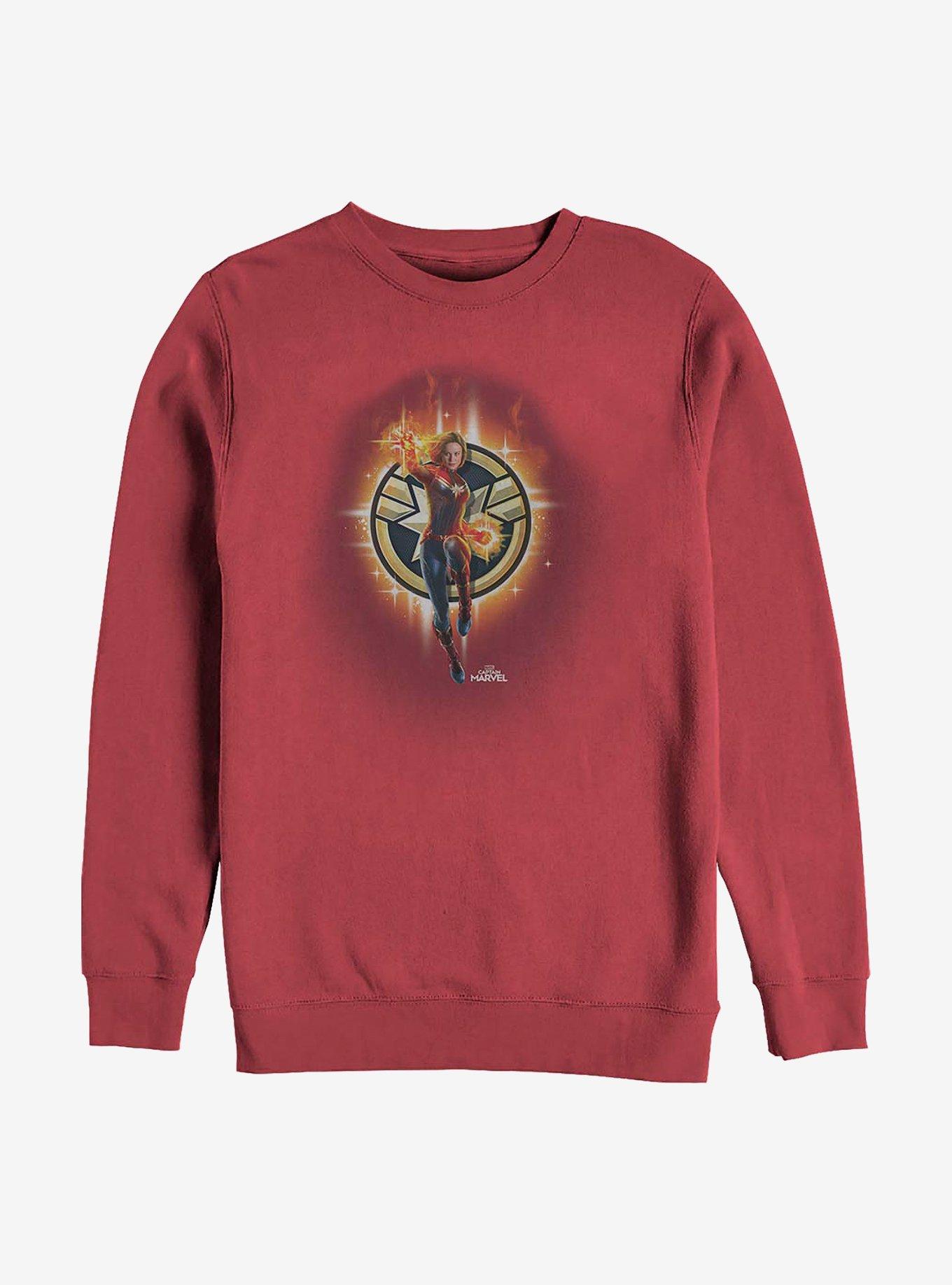 Marvel Captain Marvel Flame Logo Crew Sweatshirt, RED, hi-res