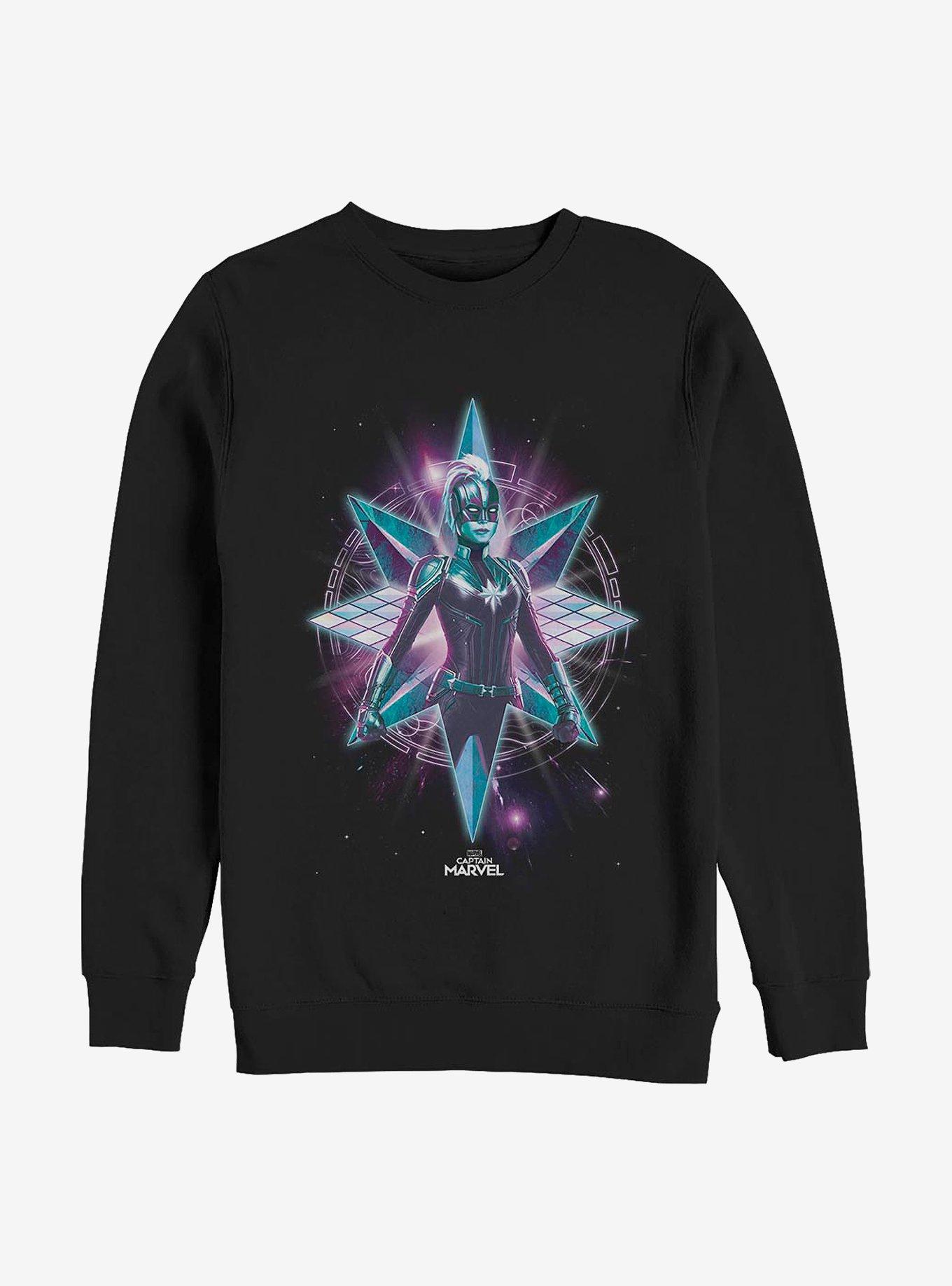 Marvel Captain Marvel Star Warrior Crew Sweatshirt, BLACK, hi-res