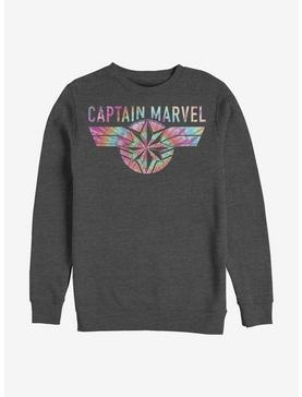 Marvel Captain Marvel Tie Dye Captain Crew Sweatshirt, CHAR HTR, hi-res