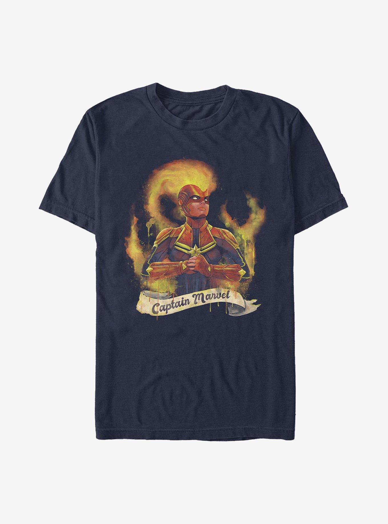 Marvel Captain Marvel Captain Flames T-Shirt, NAVY, hi-res