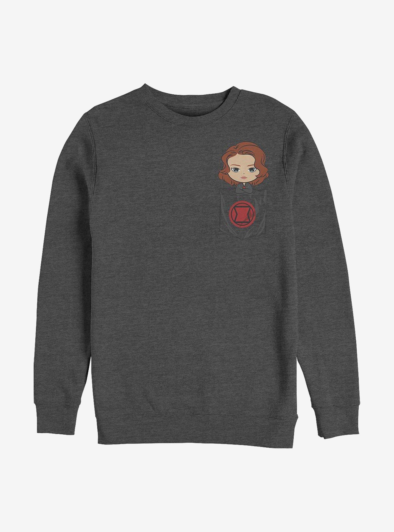 Marvel Black Widow Faux Pocket Crew Sweatshirt, CHAR HTR, hi-res