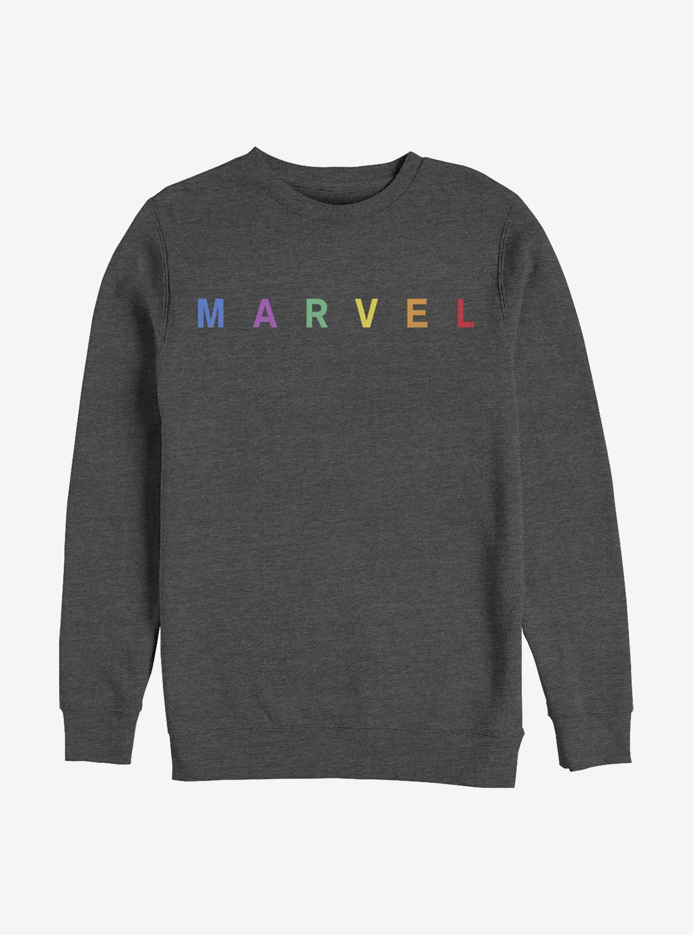 Marvel Simple Rainbow Logo Crew Sweatshirt, CHAR HTR, hi-res