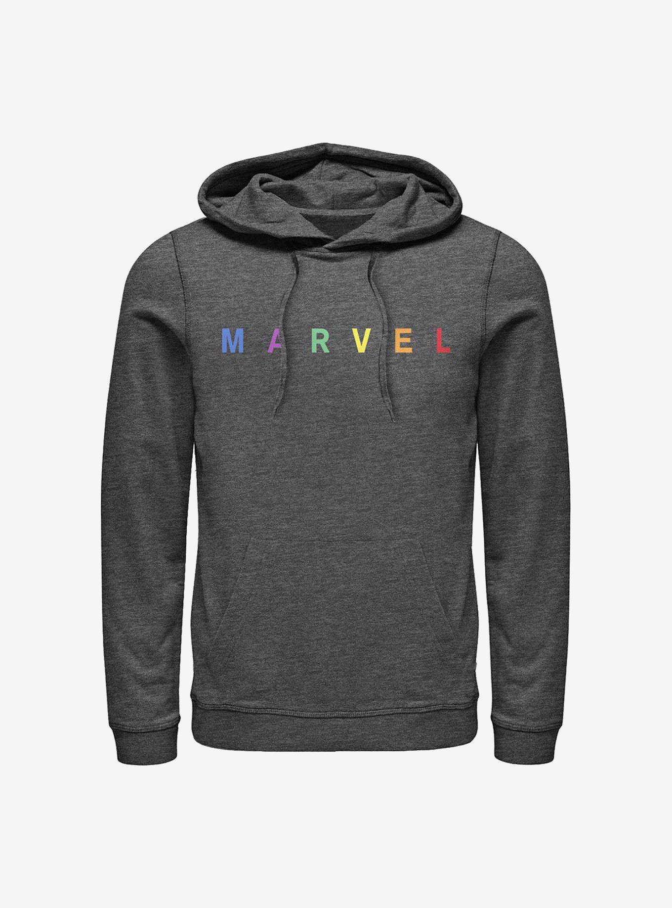 Marvel Simple Rainbow Logo Hoodie, CHAR HTR, hi-res