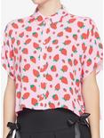 Pink Strawberry Boxy Fit Girls Woven Button-Up
