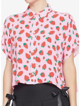 Pink Strawberry Boxy Fit Girls Woven Button-Up, , hi-res