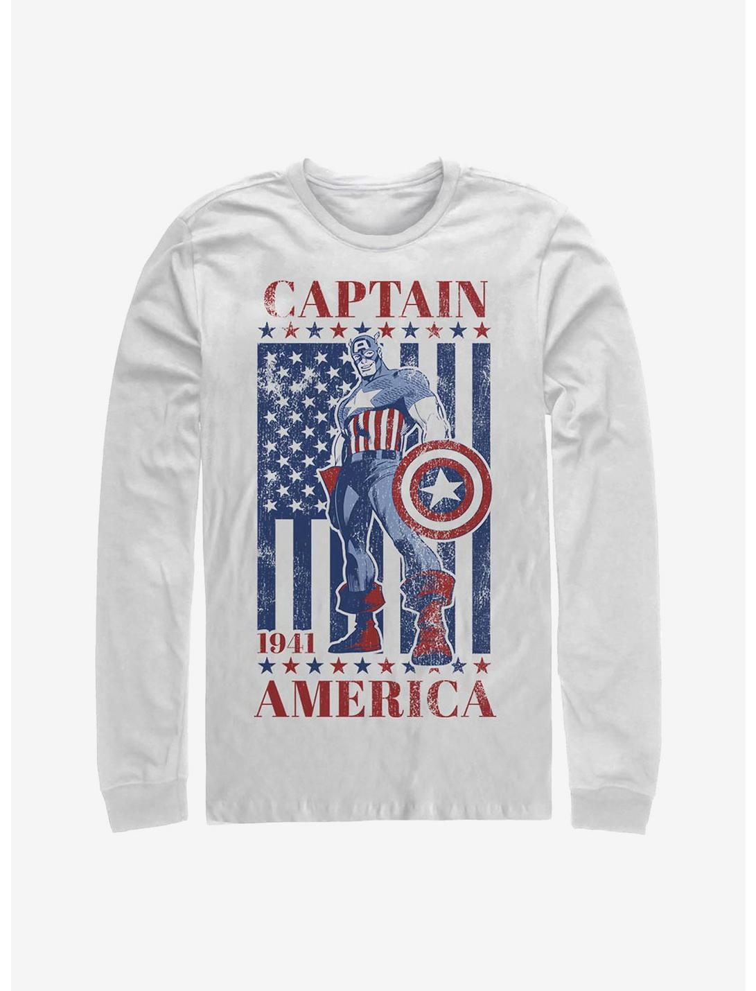 Marvel Captain America Cap Long-Sleeve T-Shirt, WHITE, hi-res