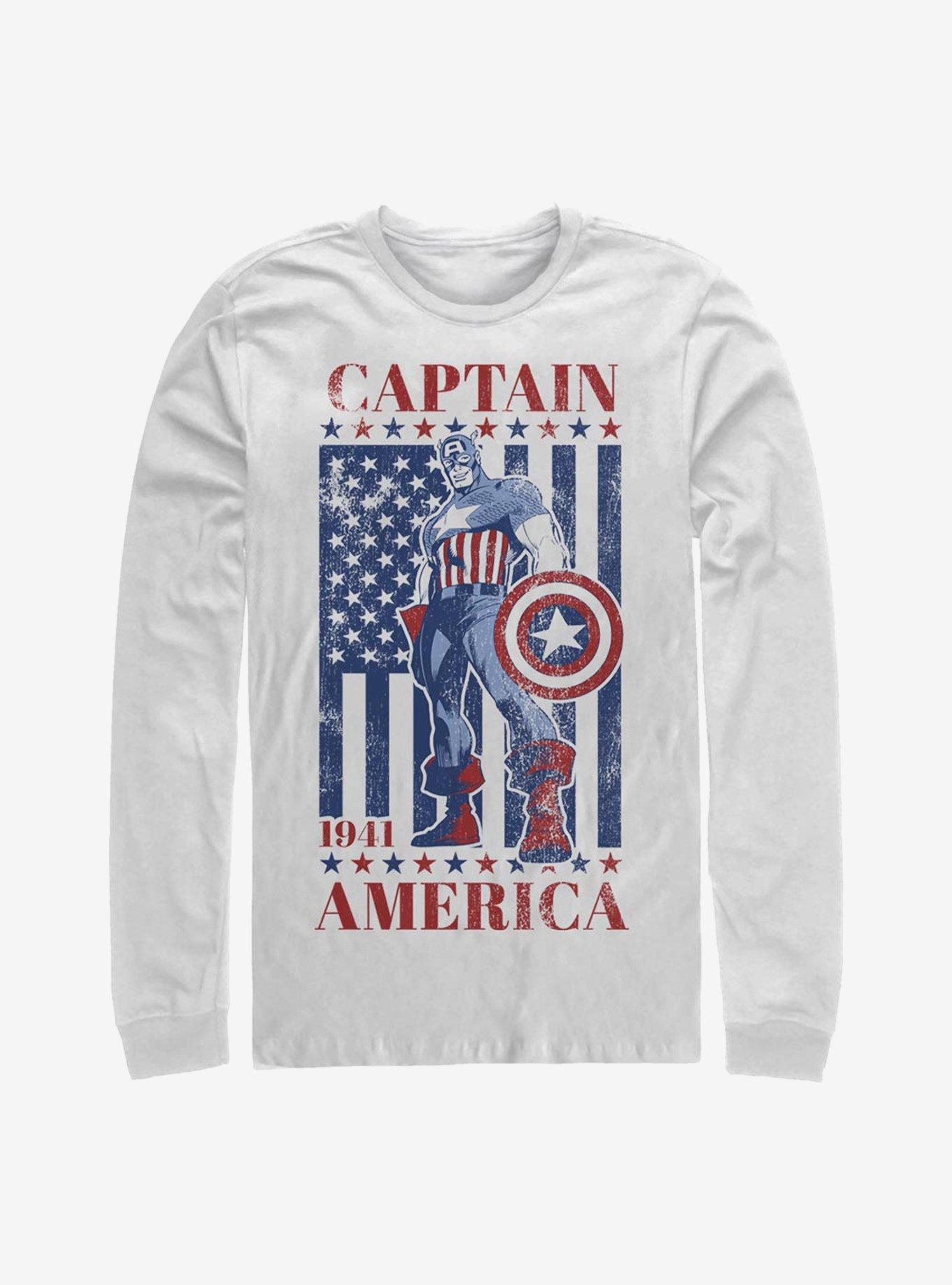 Marvel Captain America Cap Long-Sleeve T-Shirt, WHITE, hi-res