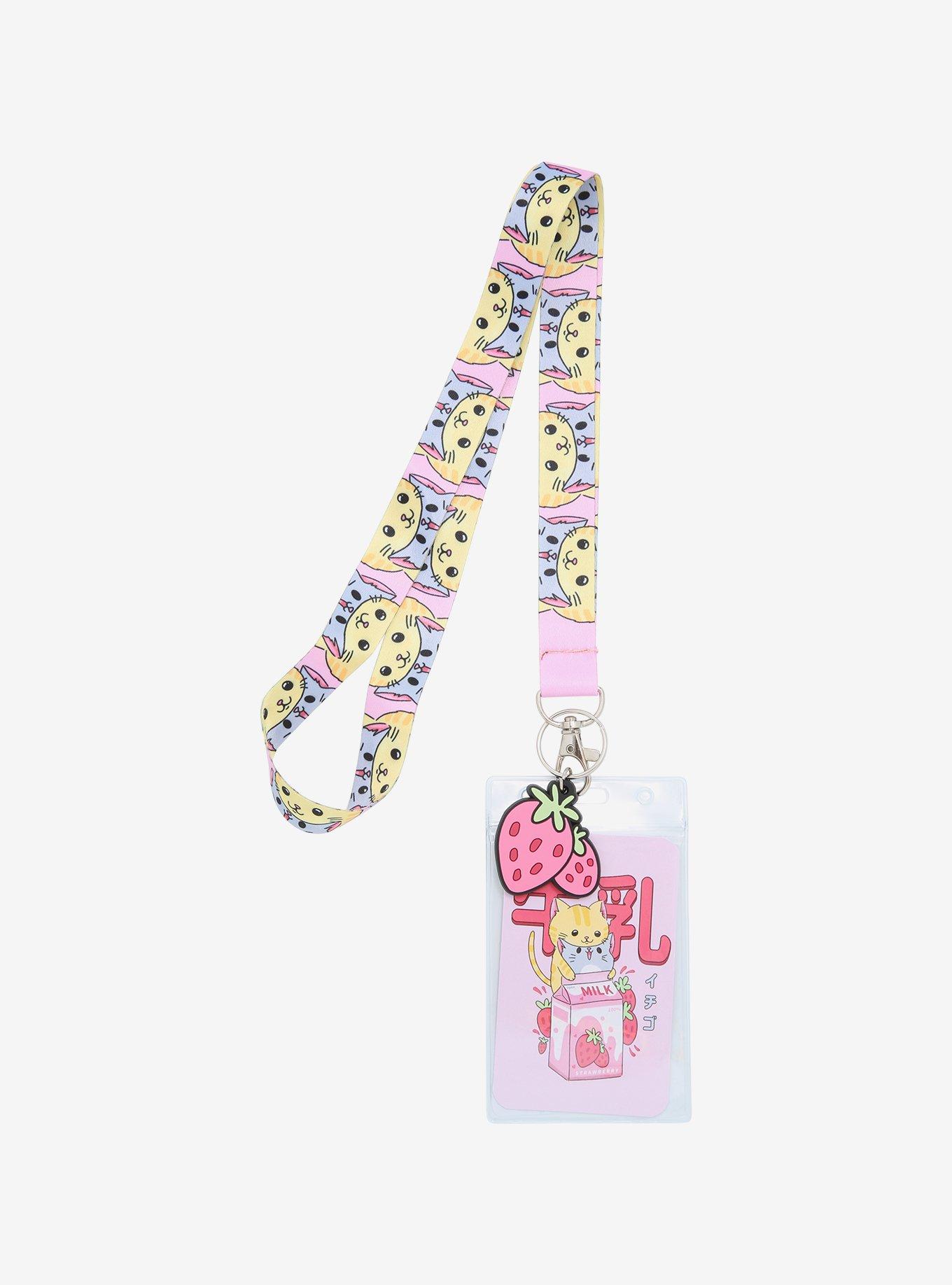 Kawaii Strawberry Milk & Cats Lanyard, , hi-res