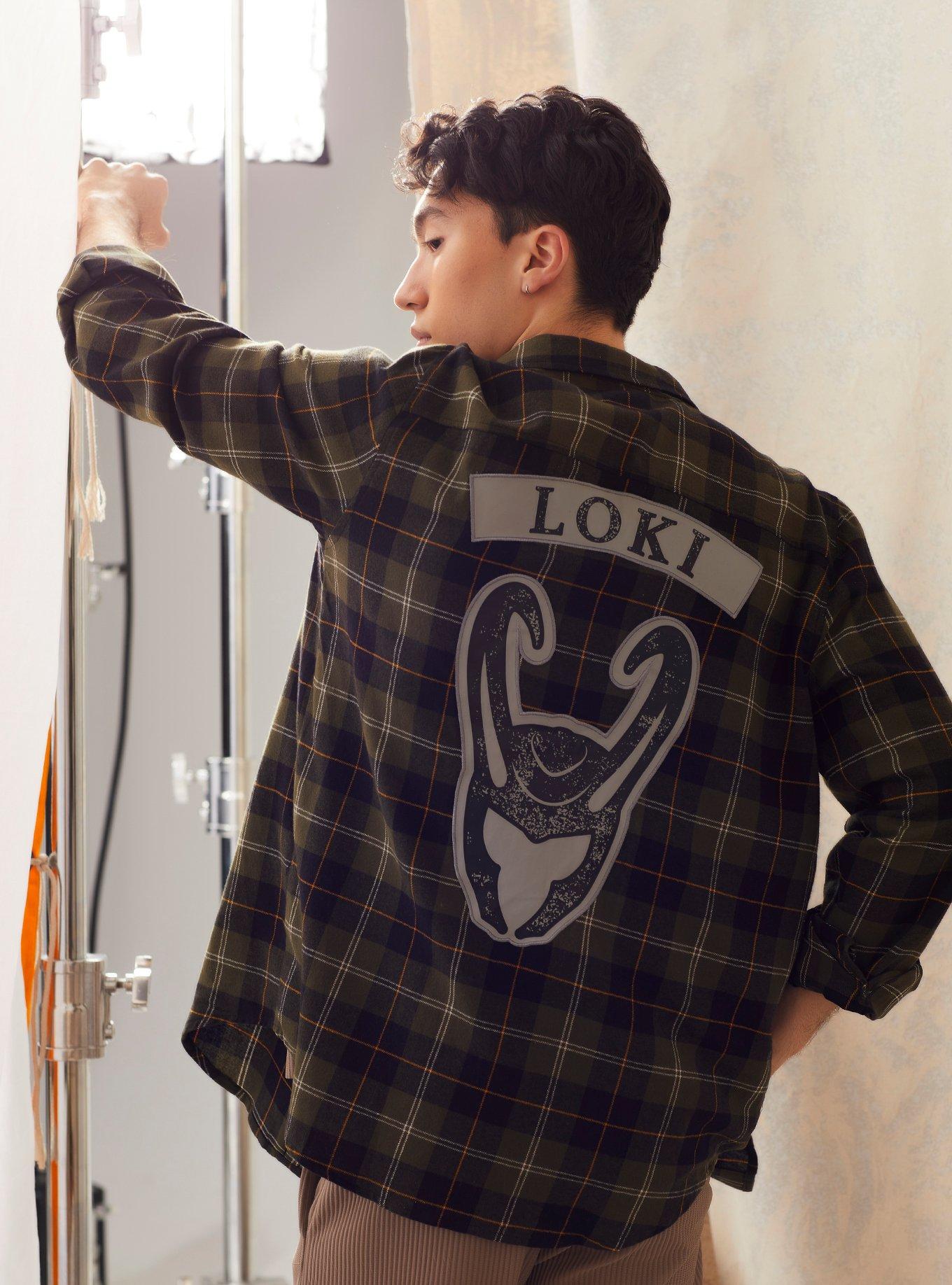 Our Universe Marvel Loki Plaid Woven Button-Up, MULTI, hi-res