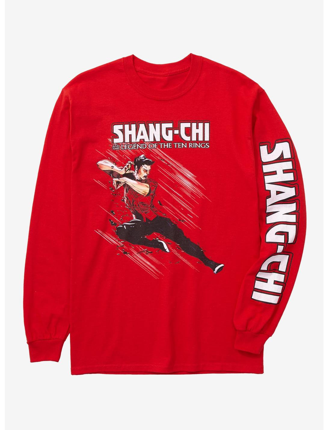 Marvel Shang-Chi Flying Kick Long Sleeve T-Shirt - BoxLunch Exclusive, RED, hi-res