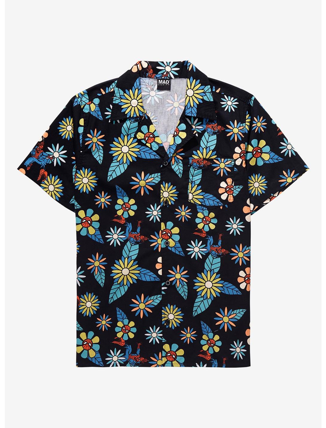 Marvel Spider-Man Groovy Floral Woven Button-Up - BoxLunch Exclusive, MULTI, hi-res