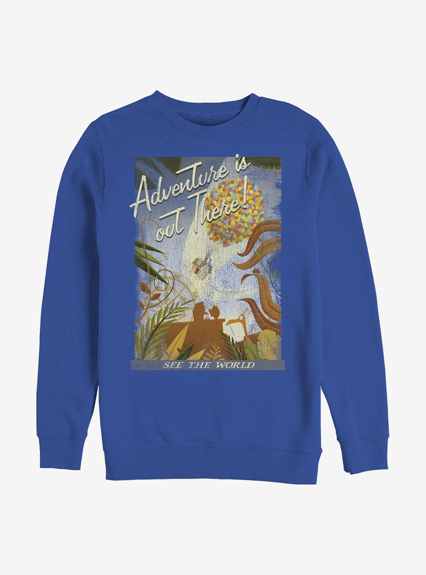 Disney Pixar Up Travel Poster Crew Sweatshirt, ROYAL, hi-res