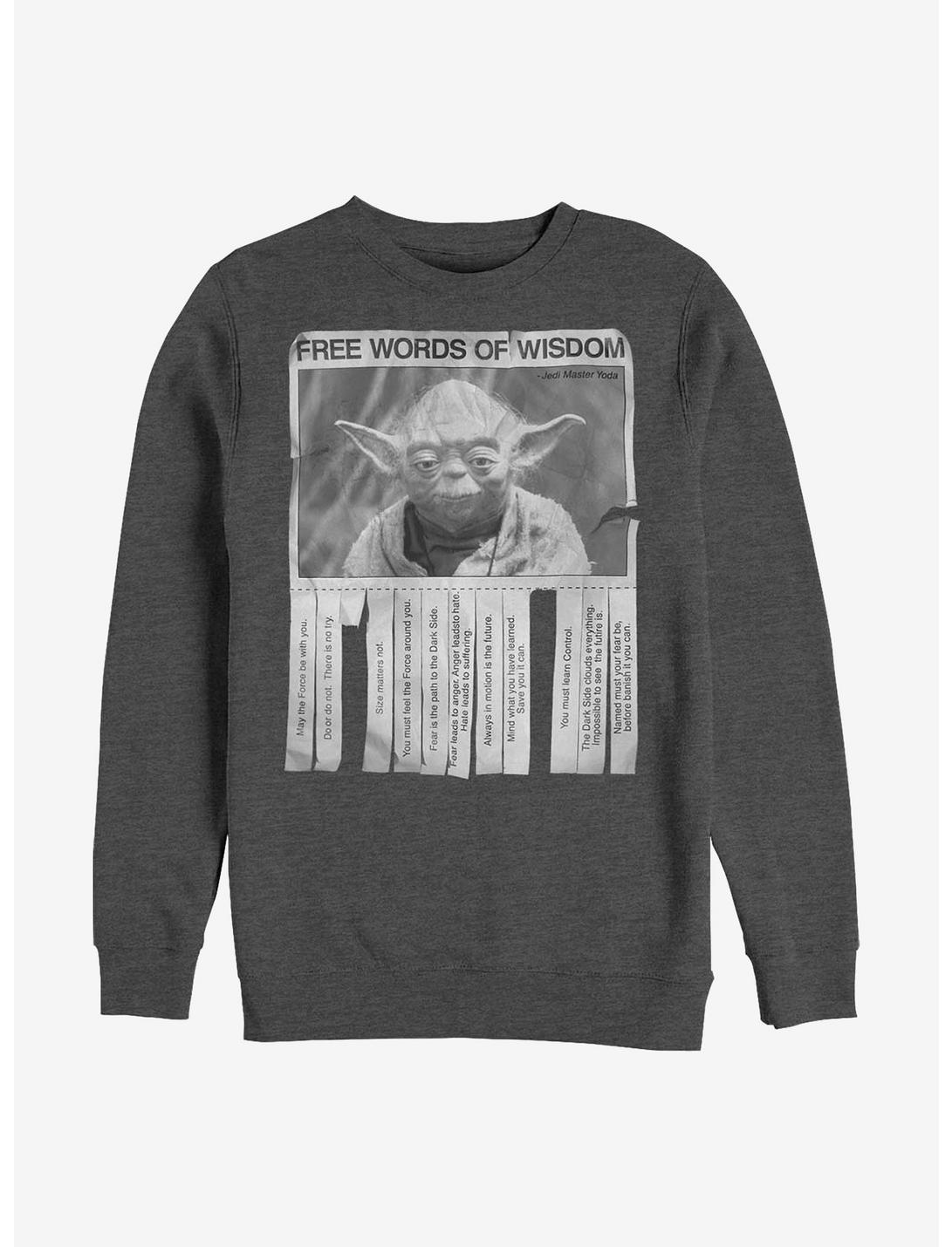 Star Wars Yoda Words Of Wisdom Crew Sweatshirt, CHAR HTR, hi-res