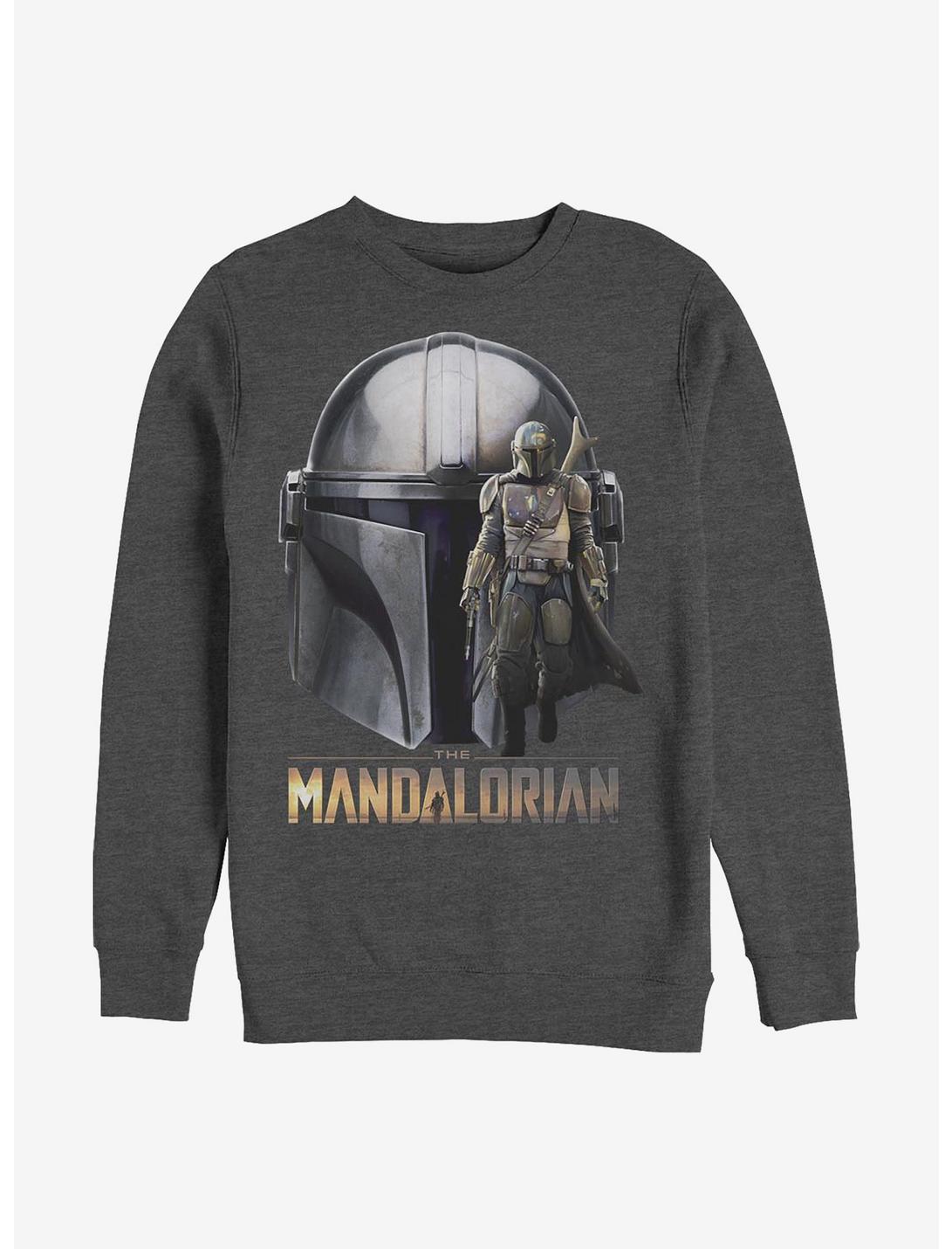 Star Wars The Mandalorian Mando Head Crew Sweatshirt, CHAR HTR, hi-res