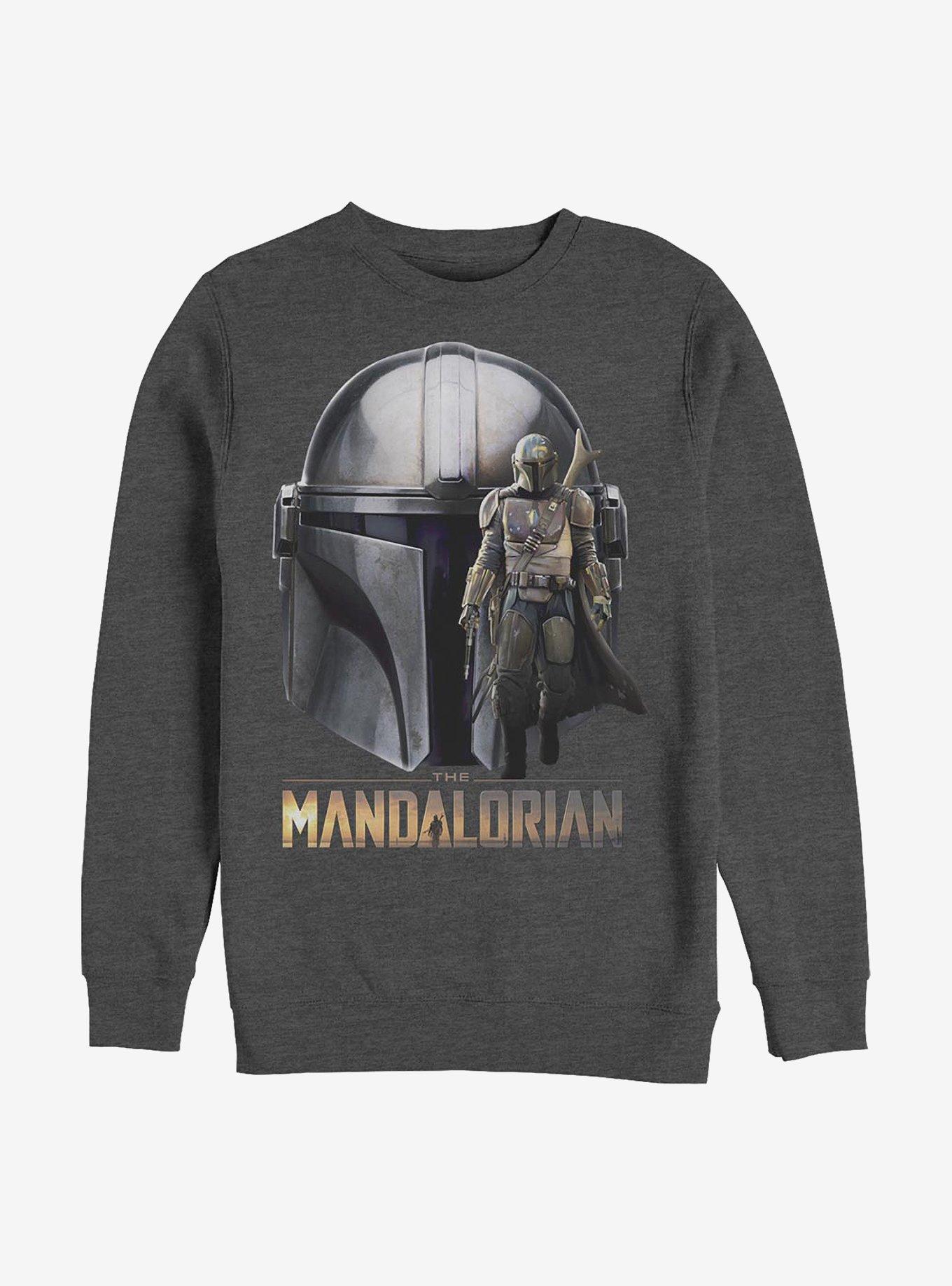 Star Wars The Mandalorian Mando Head Crew Sweatshirt, CHAR HTR, hi-res