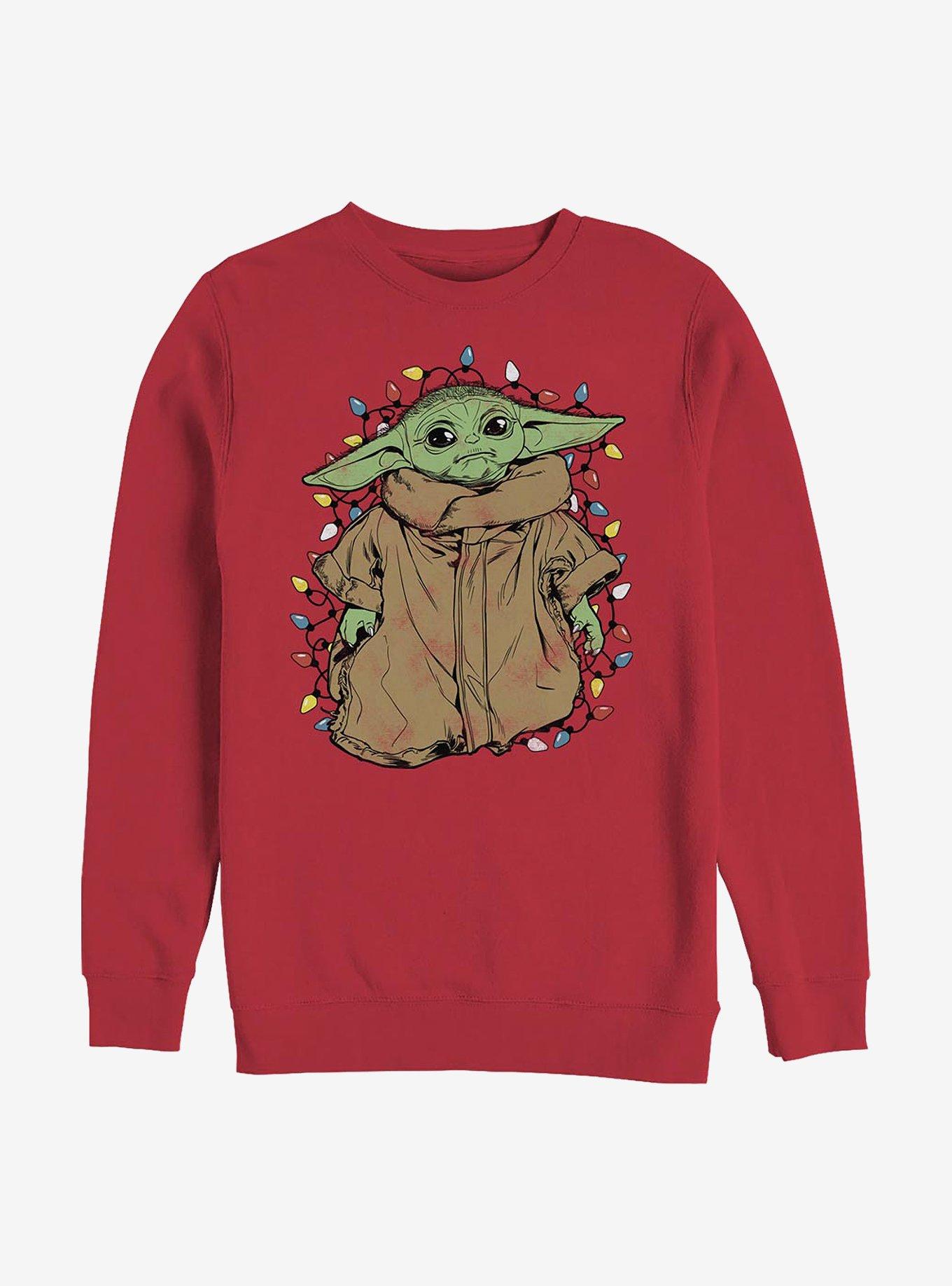 Star Wars The Mandalorian The Child Tangled Lights Crew Sweatshirt, RED, hi-res