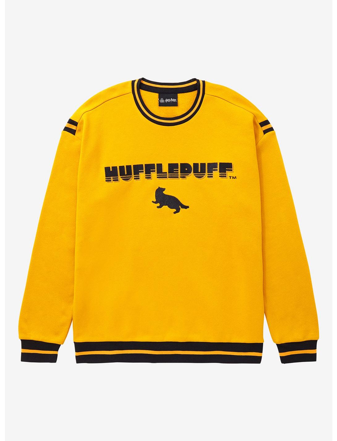 Harry Potter Hufflepuff Retro Varsity Crewneck - BoxLunch Exclusive, GOLDEN YELLOW, hi-res