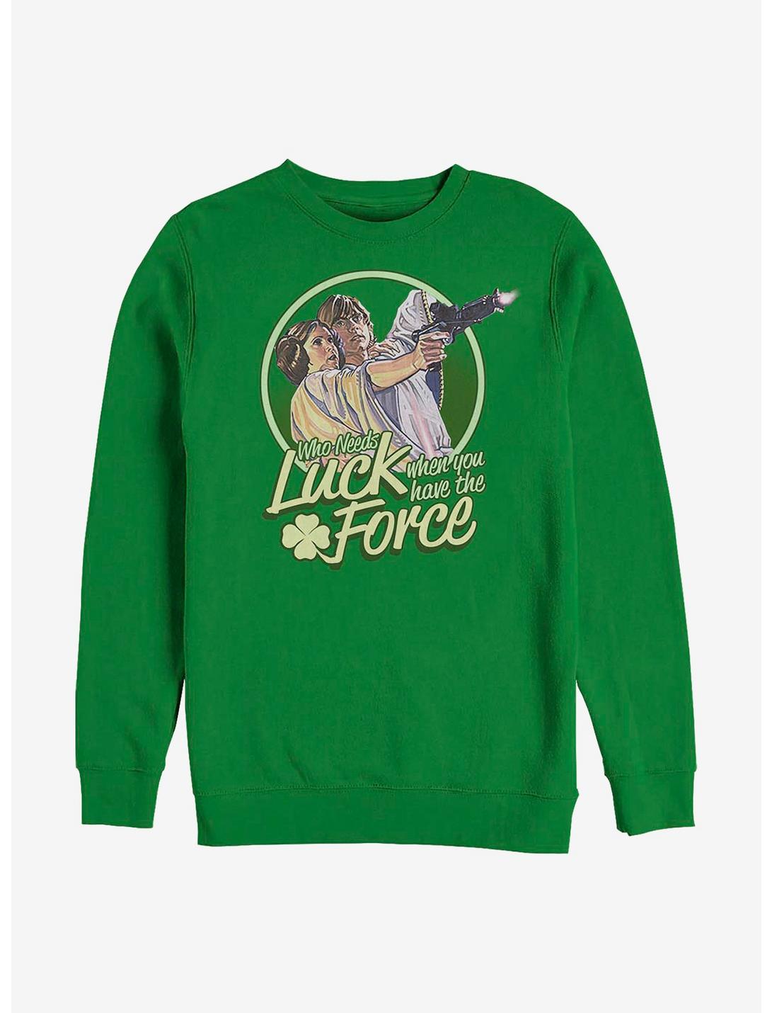Star Wars Who Needs Luck When You Have The Force Luke And Leia Sweatshirt, KELLY, hi-res