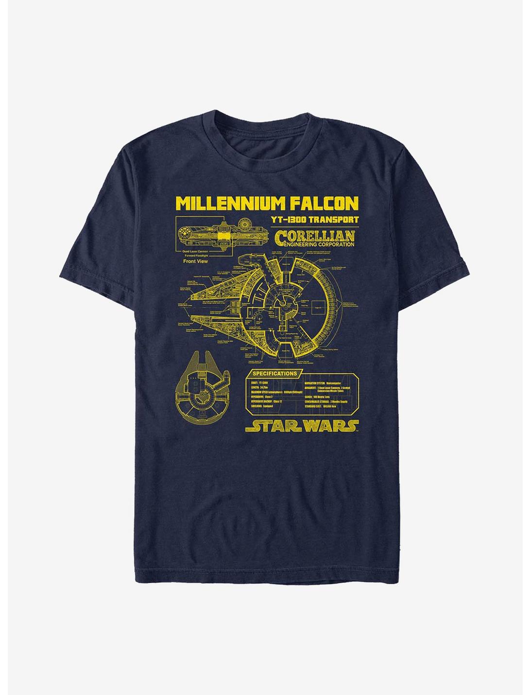 Star Wars Falcon Schematic T-Shirt, NAVY, hi-res