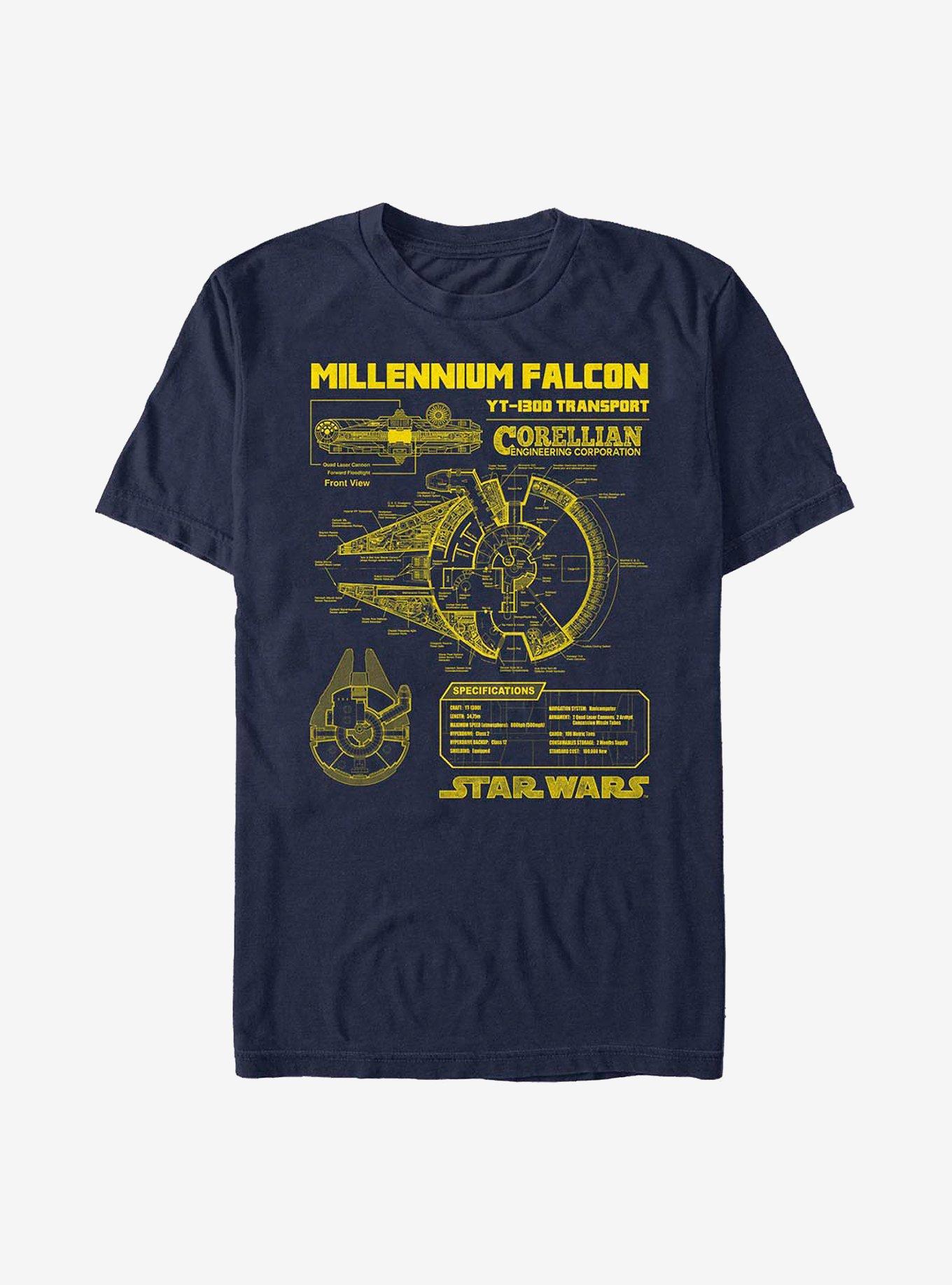 Star Wars Falcon Schematic T-Shirt, NAVY, hi-res