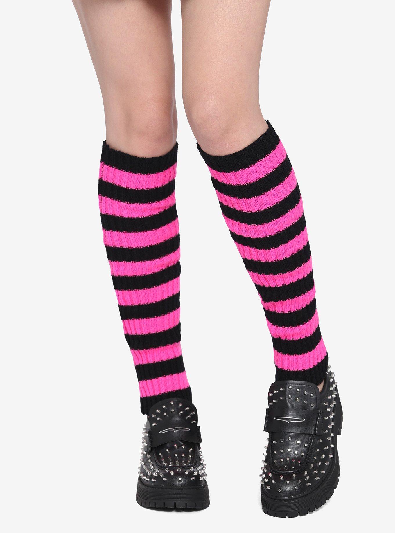 Pink & Black Stripe Leg Warmers, , hi-res
