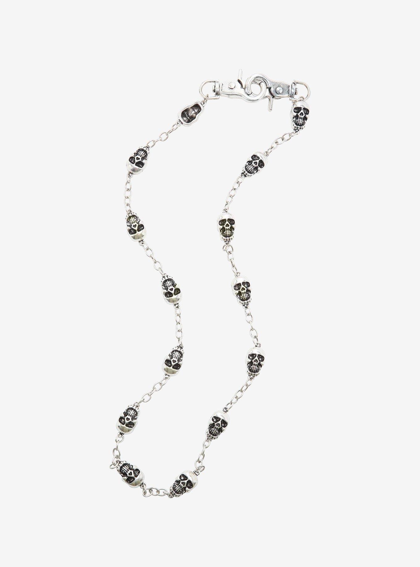 Silver 24 Inch Skulls Wallet Chain, , hi-res
