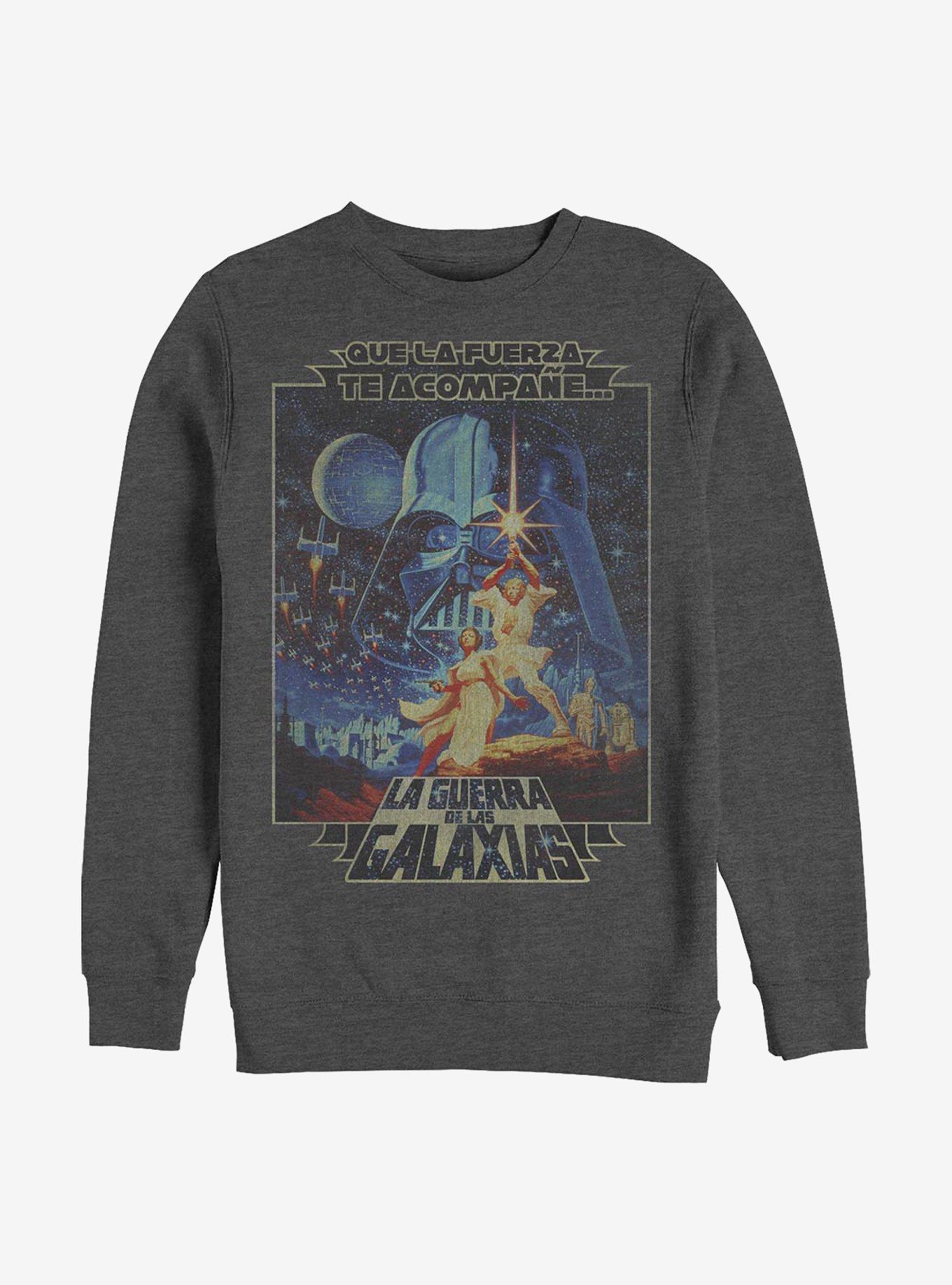 Star Wars Que La Fuerza Poster Crew Sweatshirt, CHAR HTR, hi-res