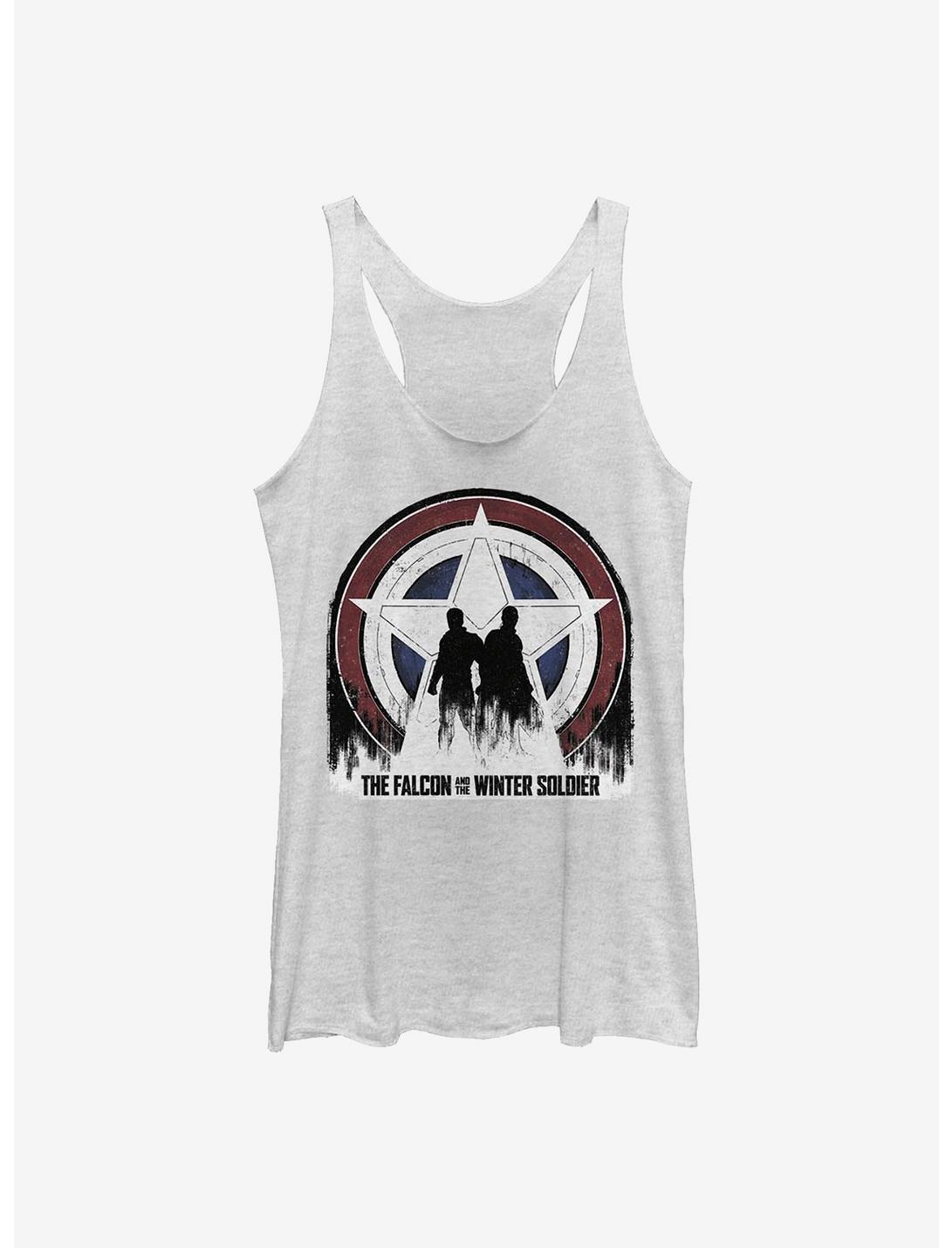 Marvel The Falcon And The Winter Soldier Silhouette Shield Womens Tank Top, WHITE HTR, hi-res