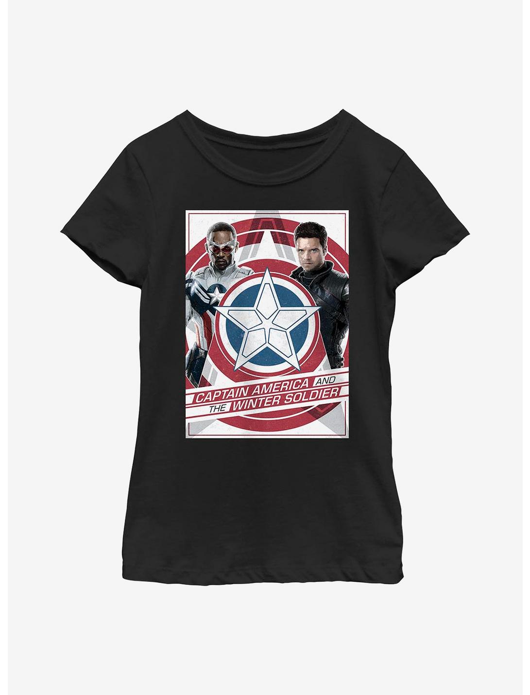 Marvel The Falcon And The Winter Soldier Shield Poster Youth Girls T-Shirt, BLACK, hi-res