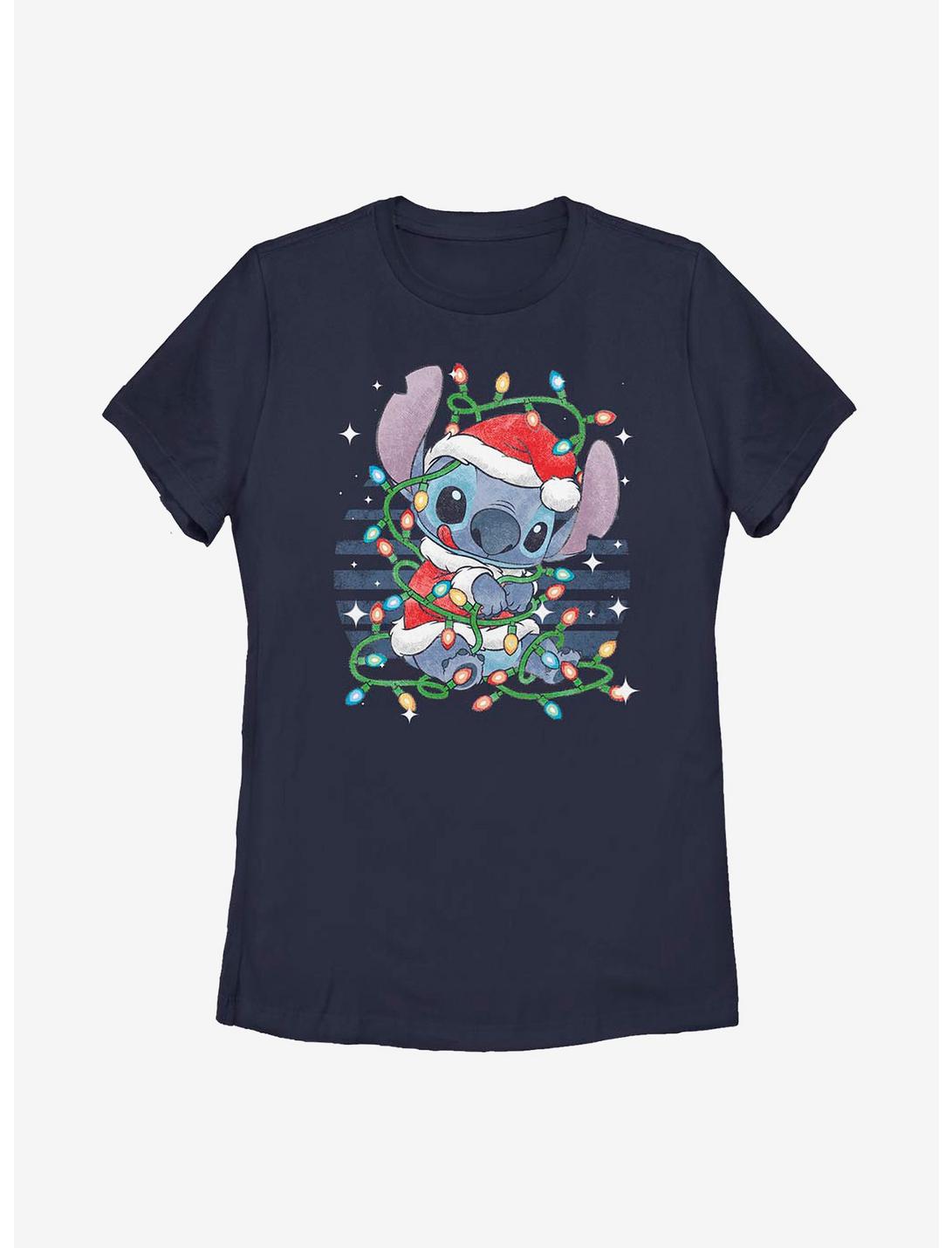 Disney Lilo & Stitch Christmas Lights Womens T-Shirt, NAVY, hi-res