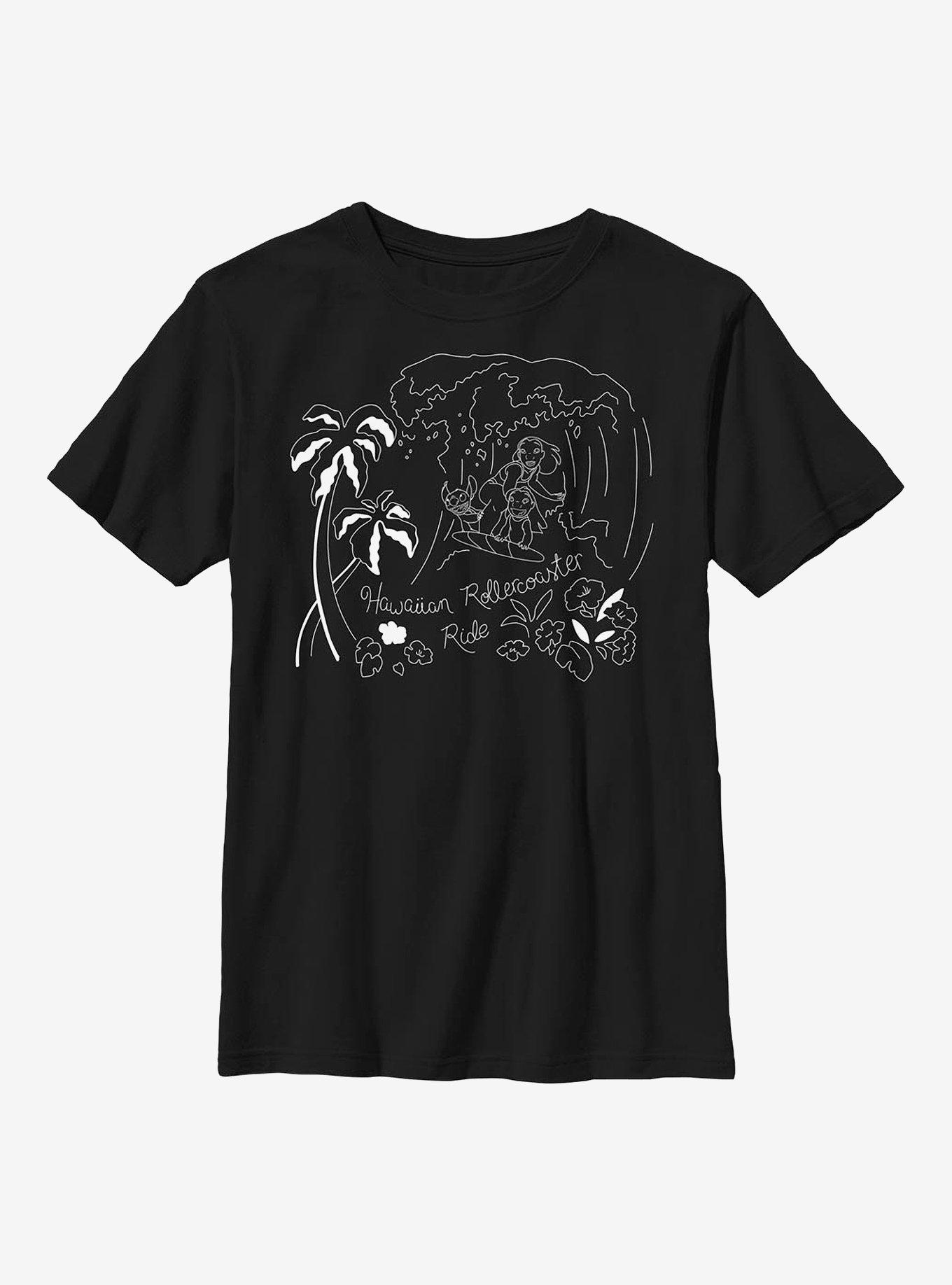 Disney Lilo & Stitch Surf Line Art Youth T-Shirt, , hi-res