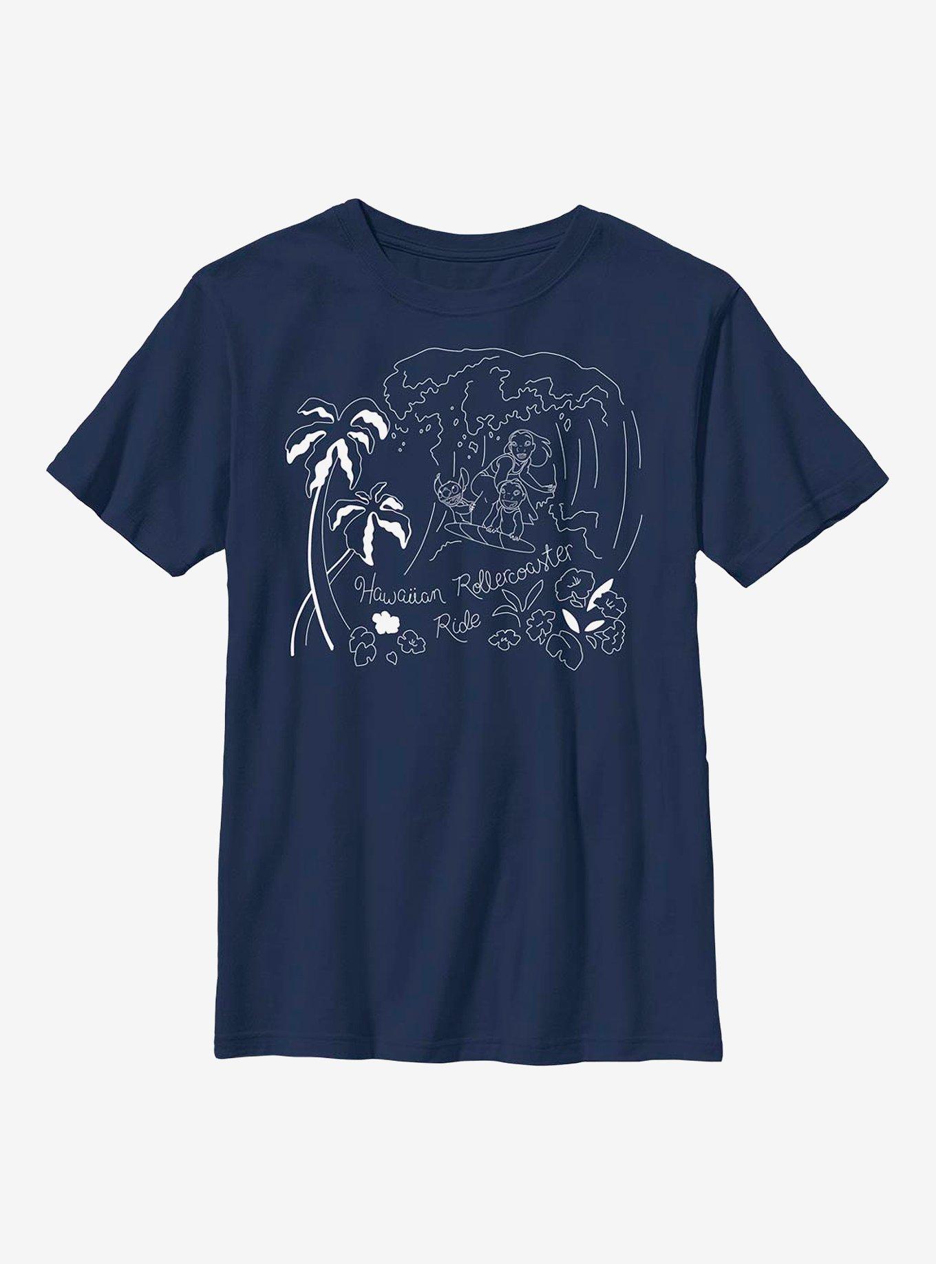 Disney Lilo & Stitch Surf Line Art Youth T-Shirt, , hi-res