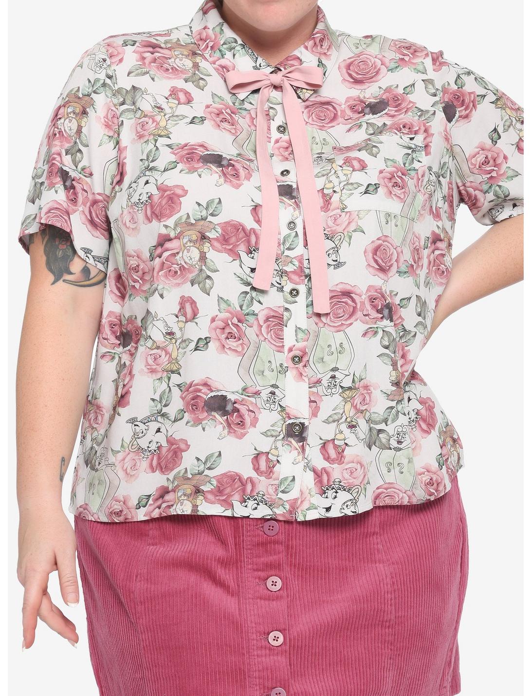 Disney Beauty & The Beast Rose Woven Button-Up Plus Size, MULTI, hi-res