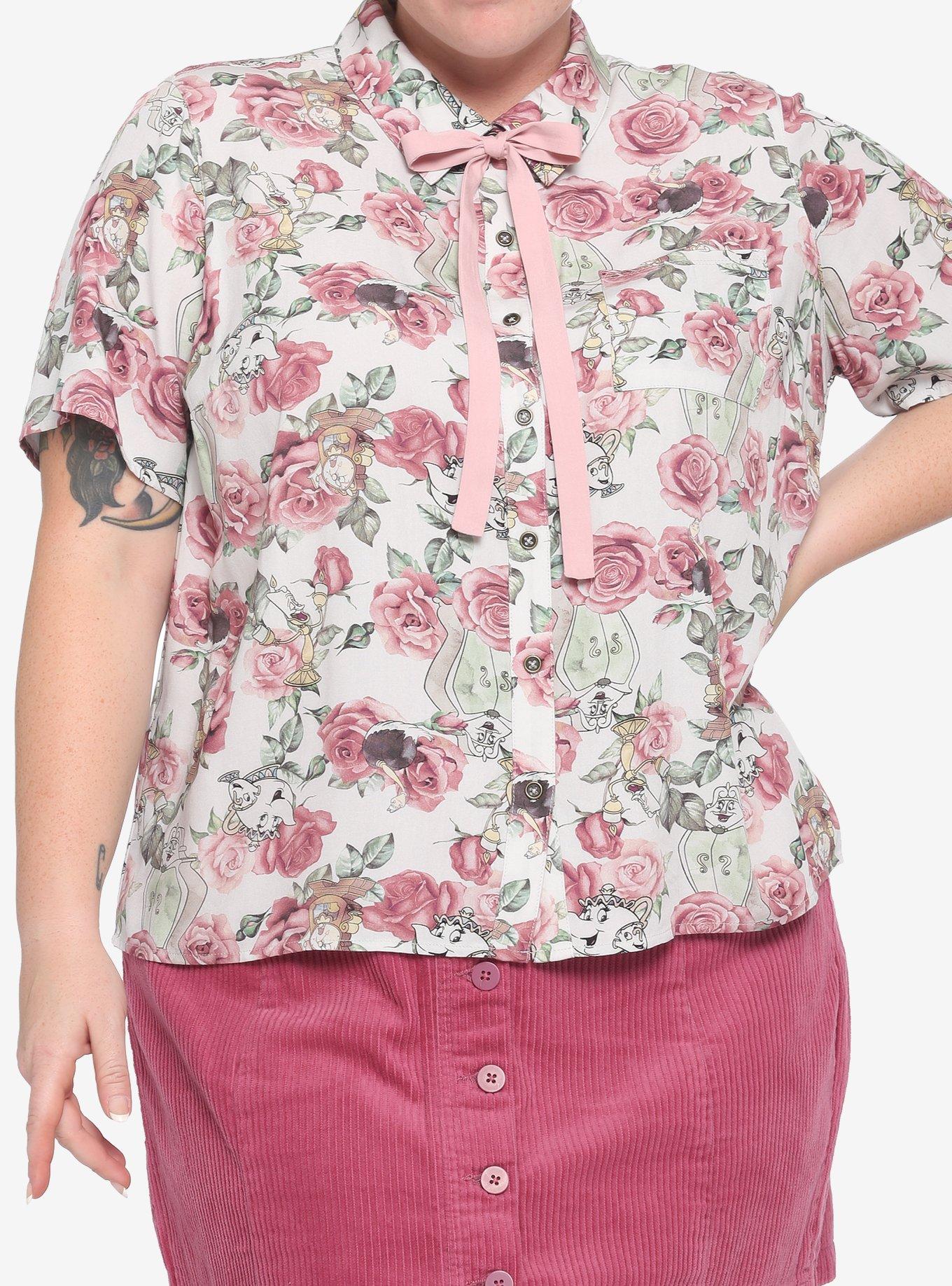 Disney Beauty & The Beast Rose Woven Button-Up Plus Size, MULTI, hi-res