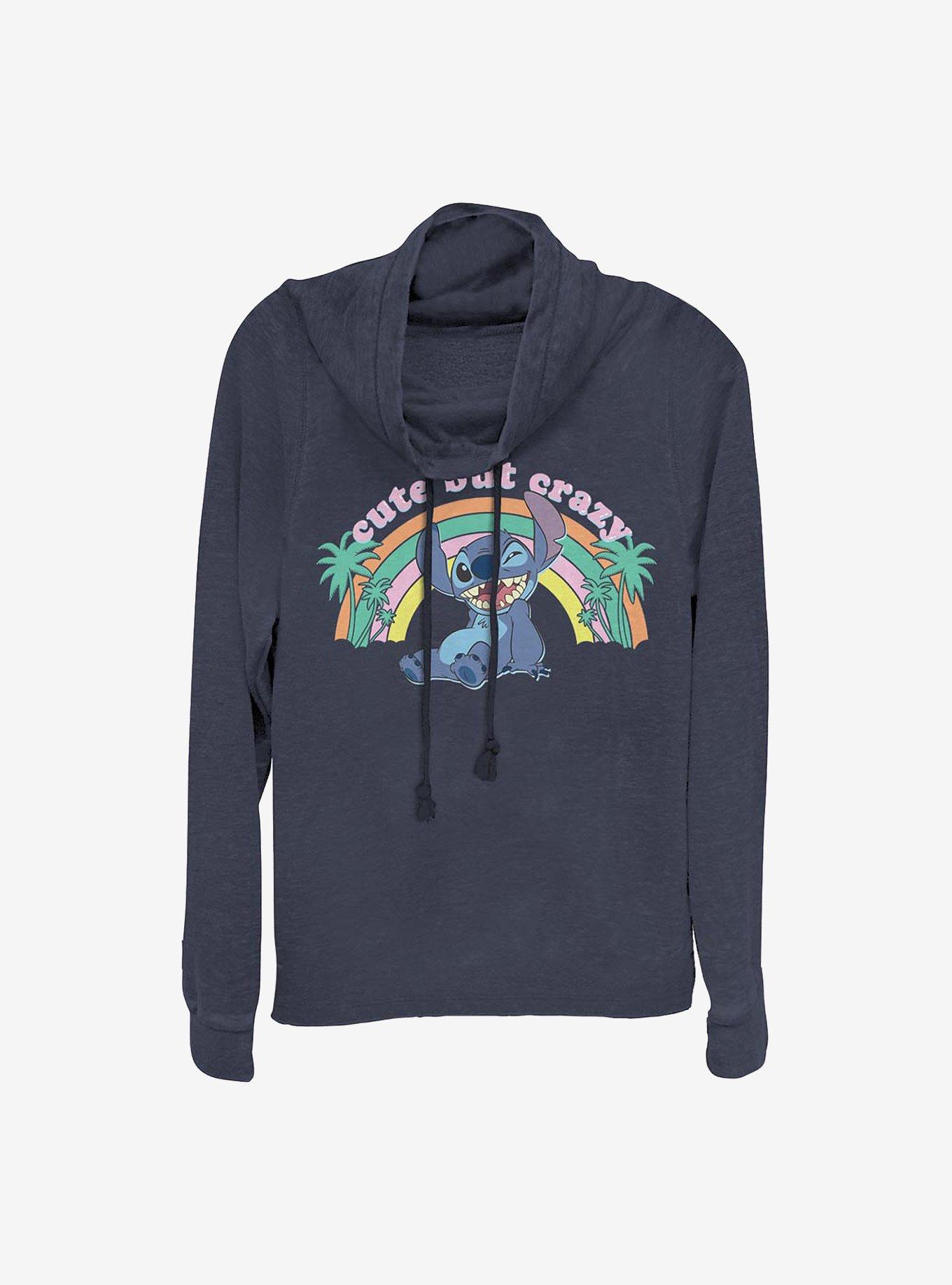 Disney Lilo & Stitch Kawaii Stitch Cowlneck Long-Sleeve Girls Top, NAVY, hi-res