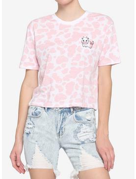 Pink Embroidered Cow Girls Crop T-Shirt, , hi-res