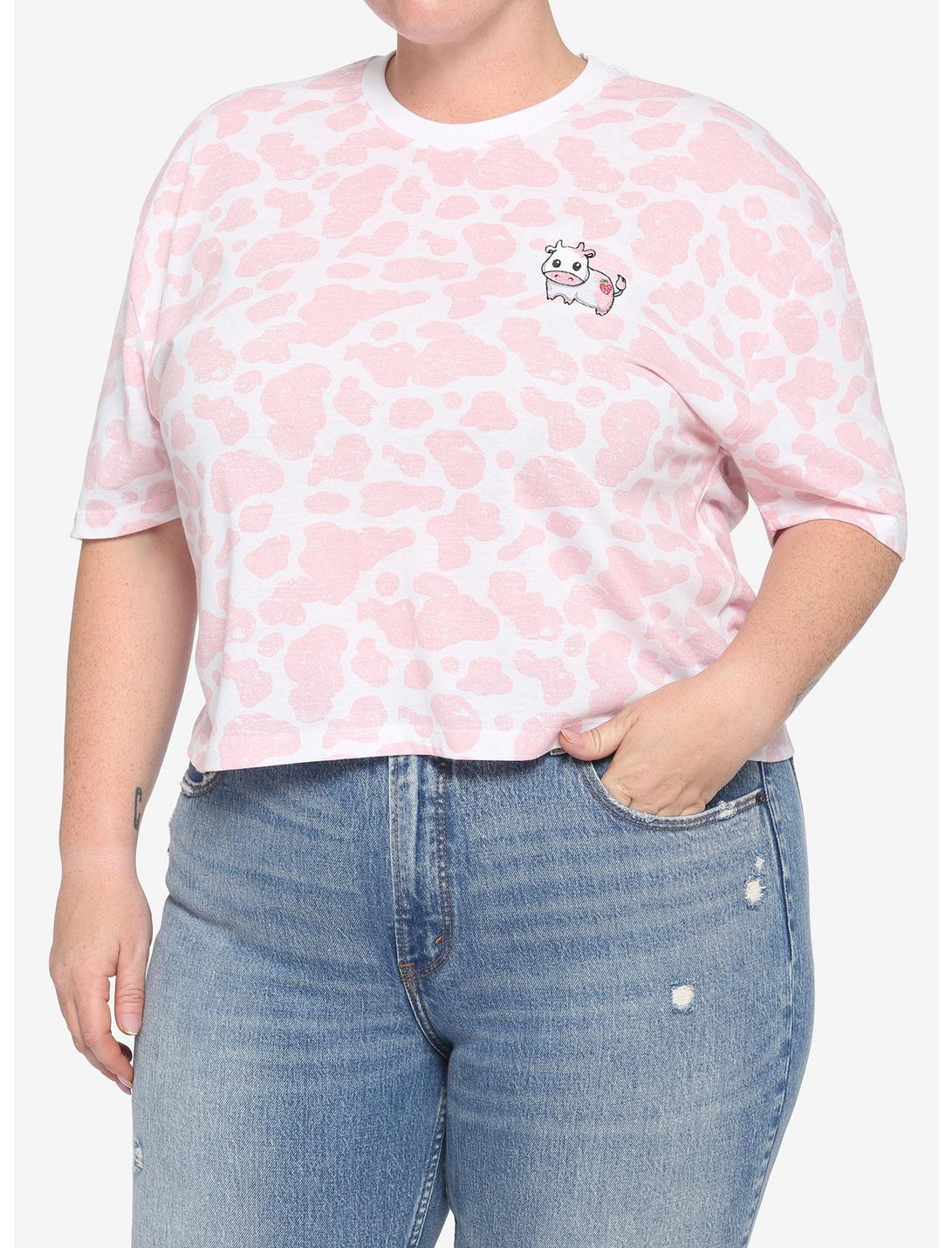 Pink Embroidered Cow Girls Crop T-Shirt Plus Size, MULTI, hi-res