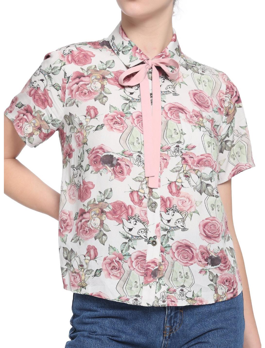 Disney Beauty & The Beast Rose Girls Woven Button-Up, MULTI, hi-res
