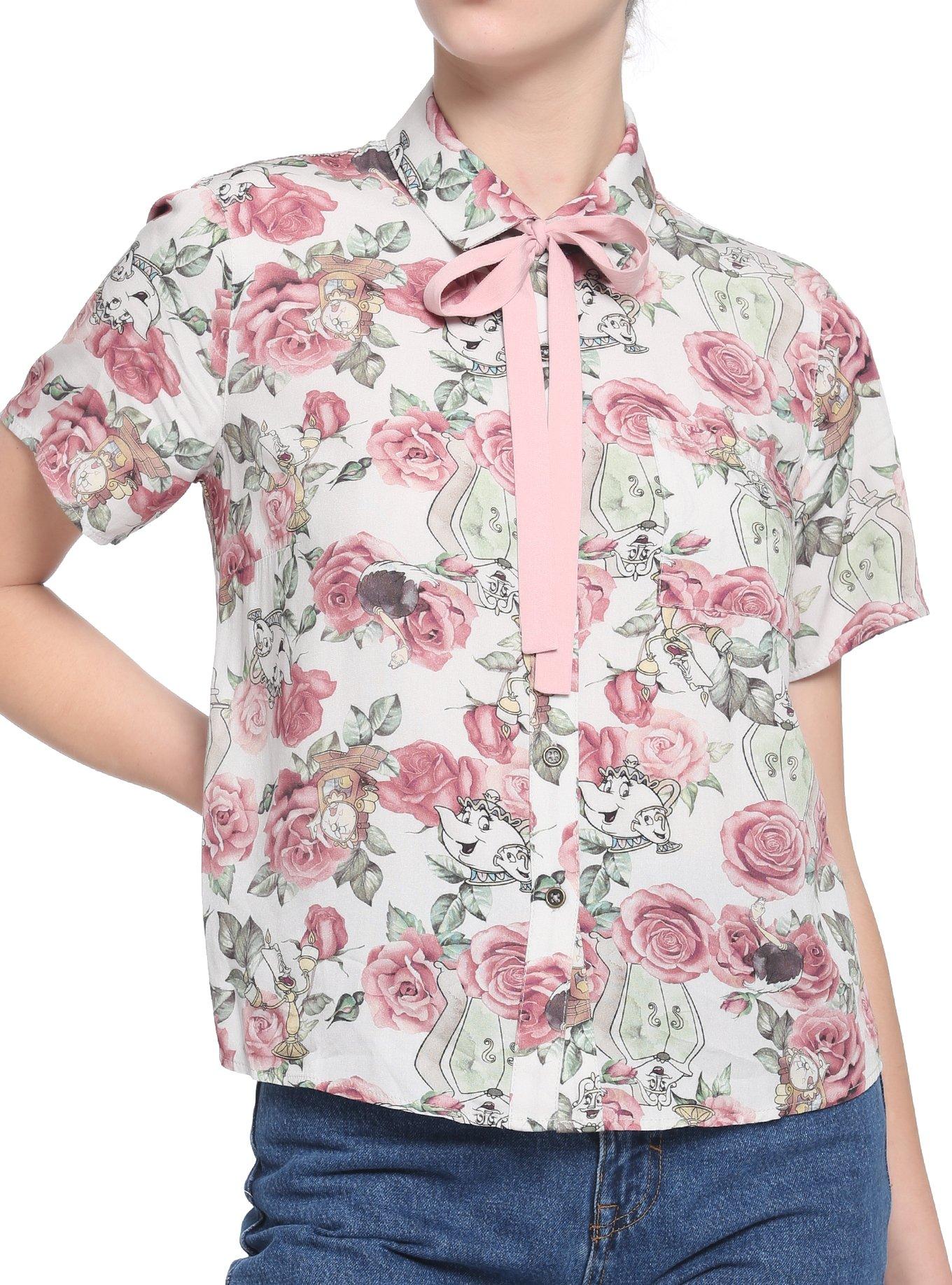 Disney Beauty & The Beast Rose Girls Woven Button-Up, MULTI, hi-res