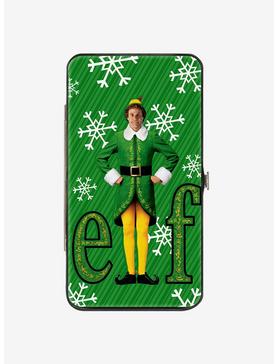 Elf Buddy The Elf Logo Pose Snowflakes Greens White Hinge Wallet, , hi-res