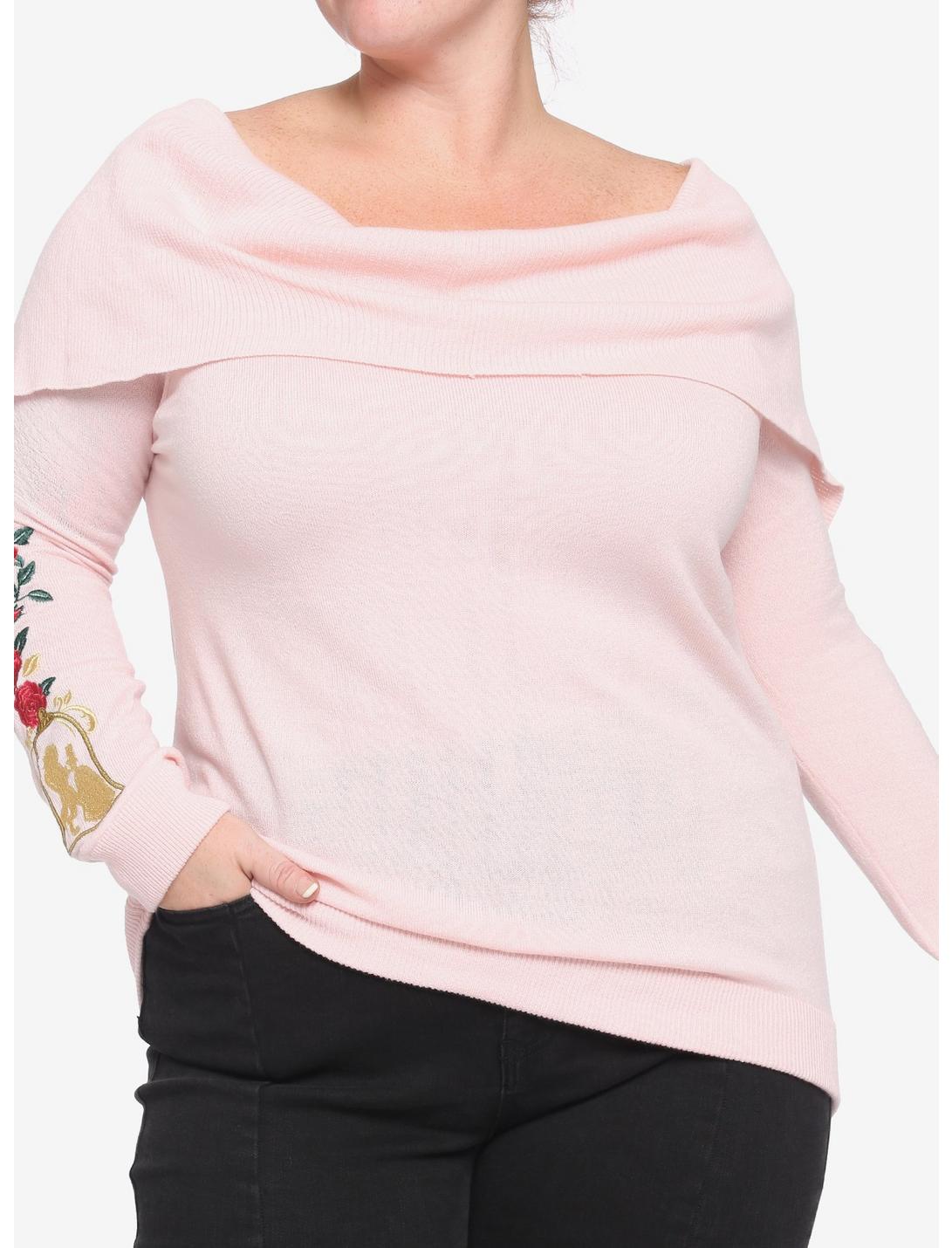 Disney Beauty & The Beast Foldover Girls Sweater Plus Size, MULTI, hi-res