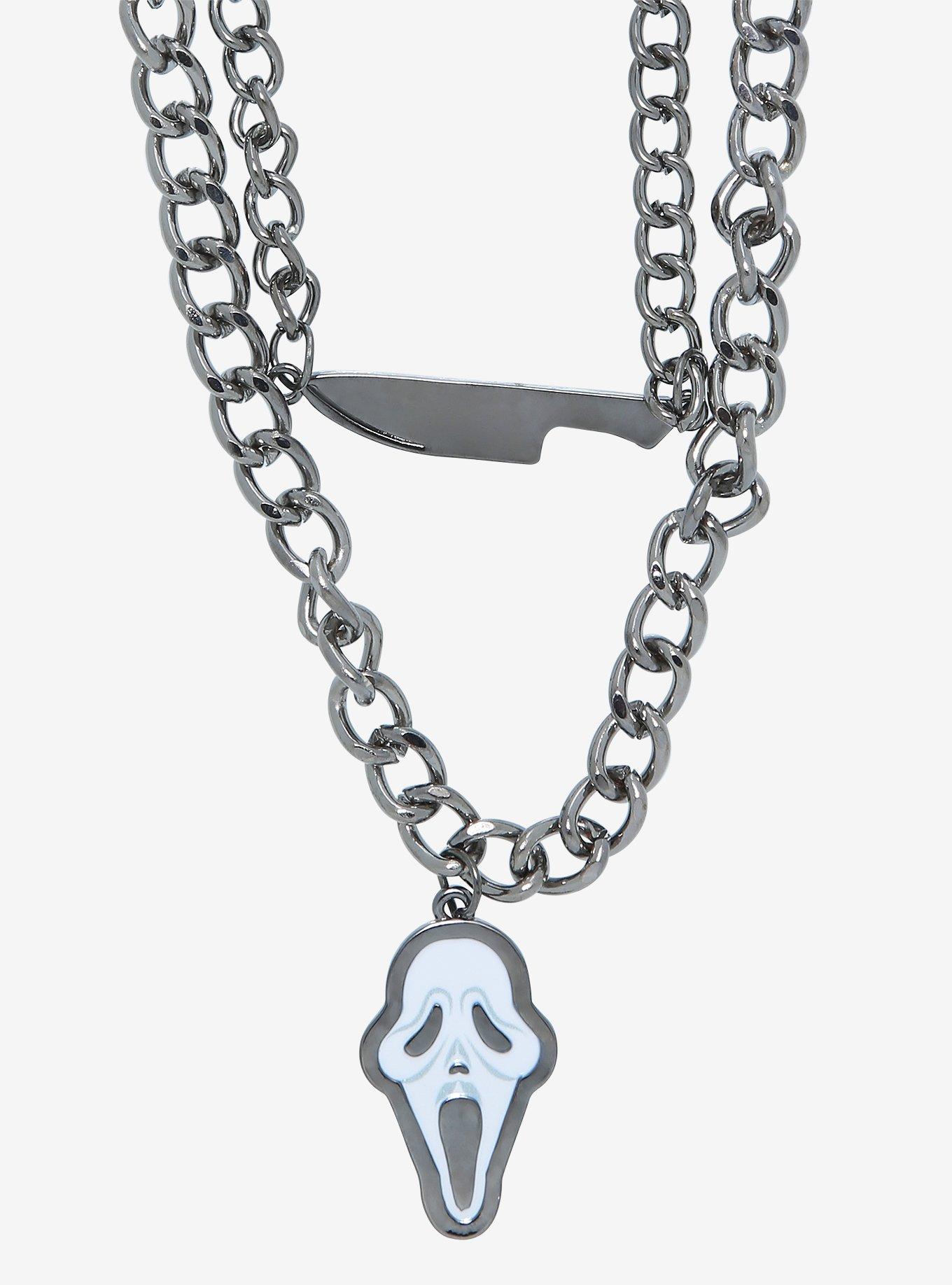 Scream Ghost Face Knife Chain Necklace, , hi-res