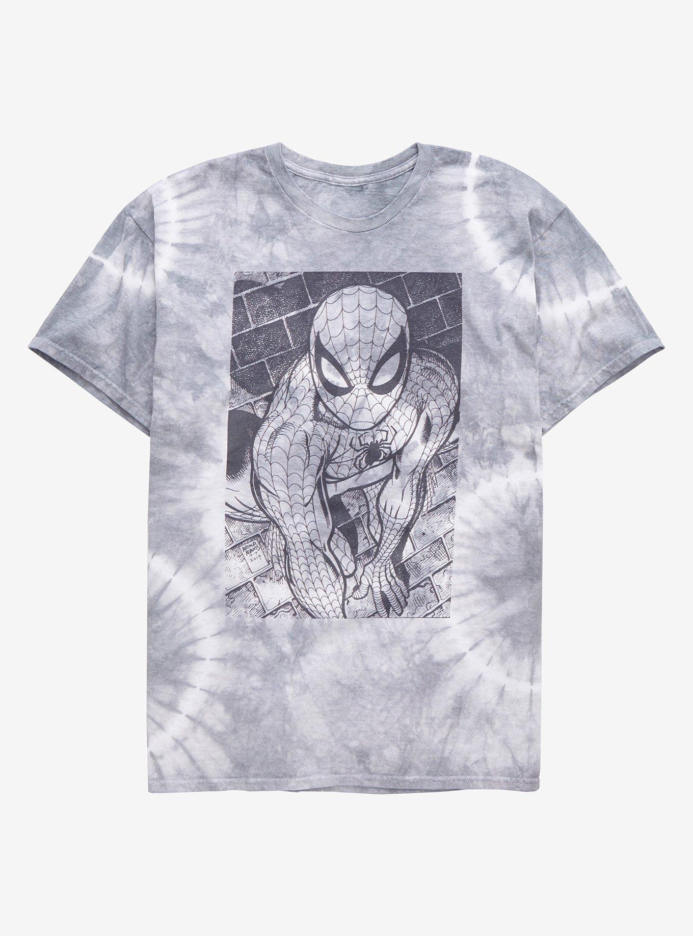 Marvel Spider-Man Spider-Man Perched on Bricks Women&rsquo;s Tie-Dye T-Shirt - BoxLunch Exclusive, TIE DYE, hi-res