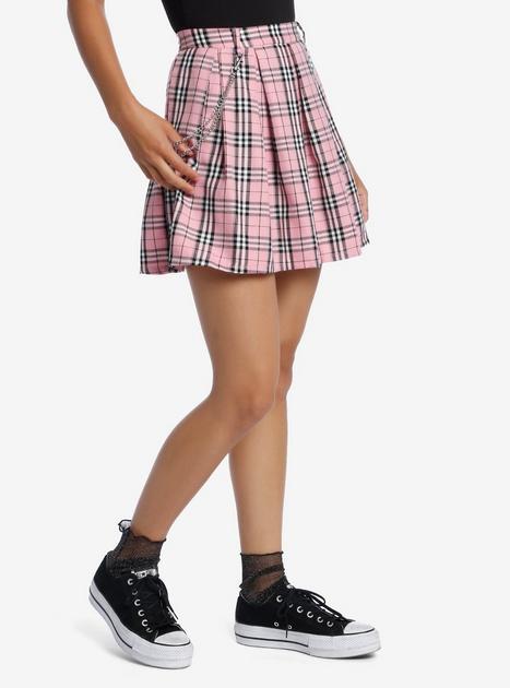 Pink Plaid Pleated Chain Skirt | Hot Topic