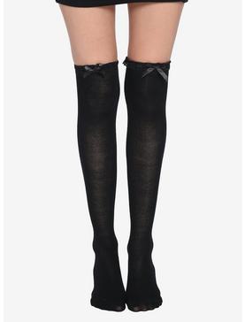 Black Lace Cuff & Bow Over-The-Knee Socks, , hi-res