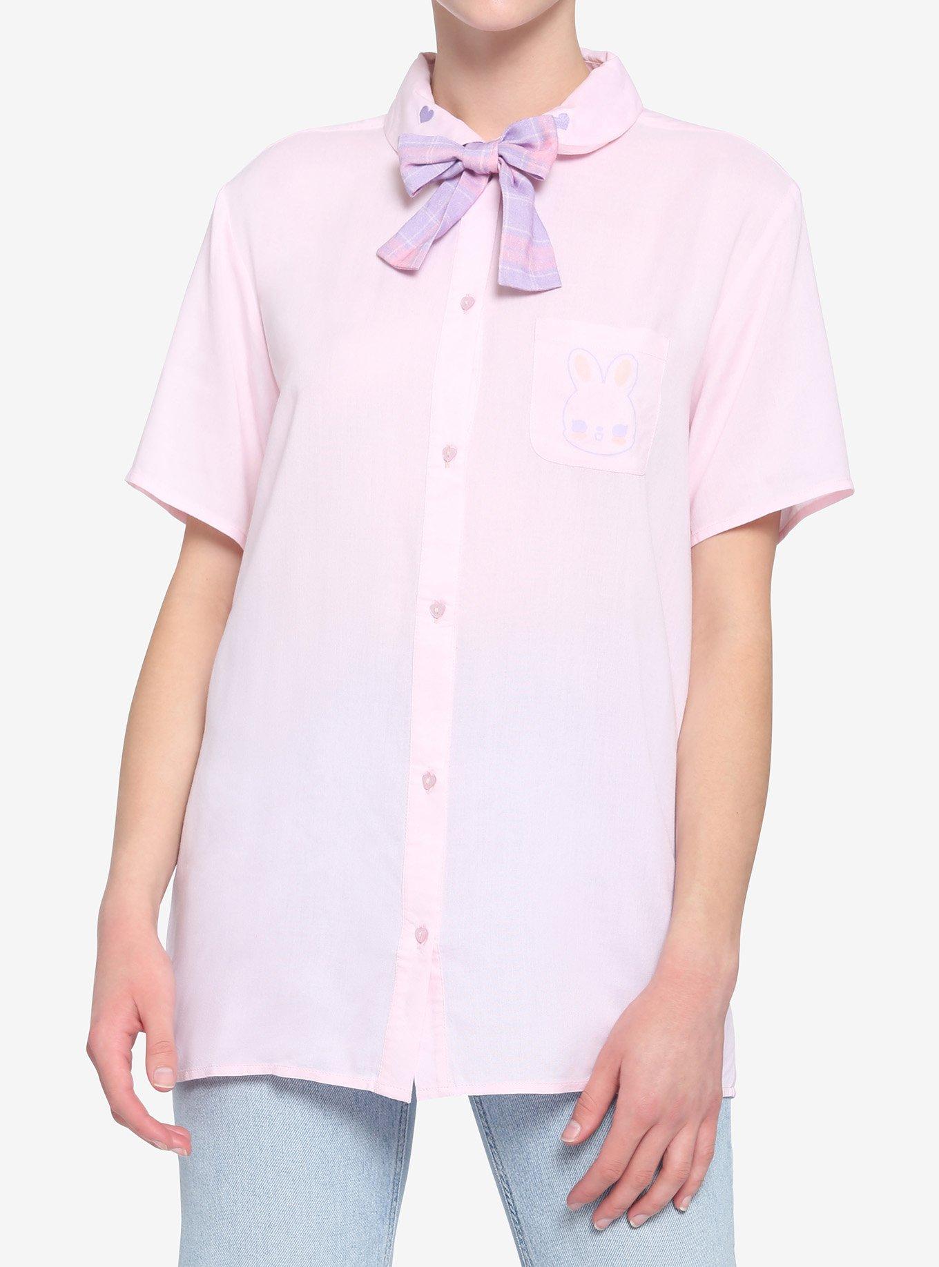Kawaii Pastel Bunny Bow Girls Woven Button-Up, MULTI, hi-res