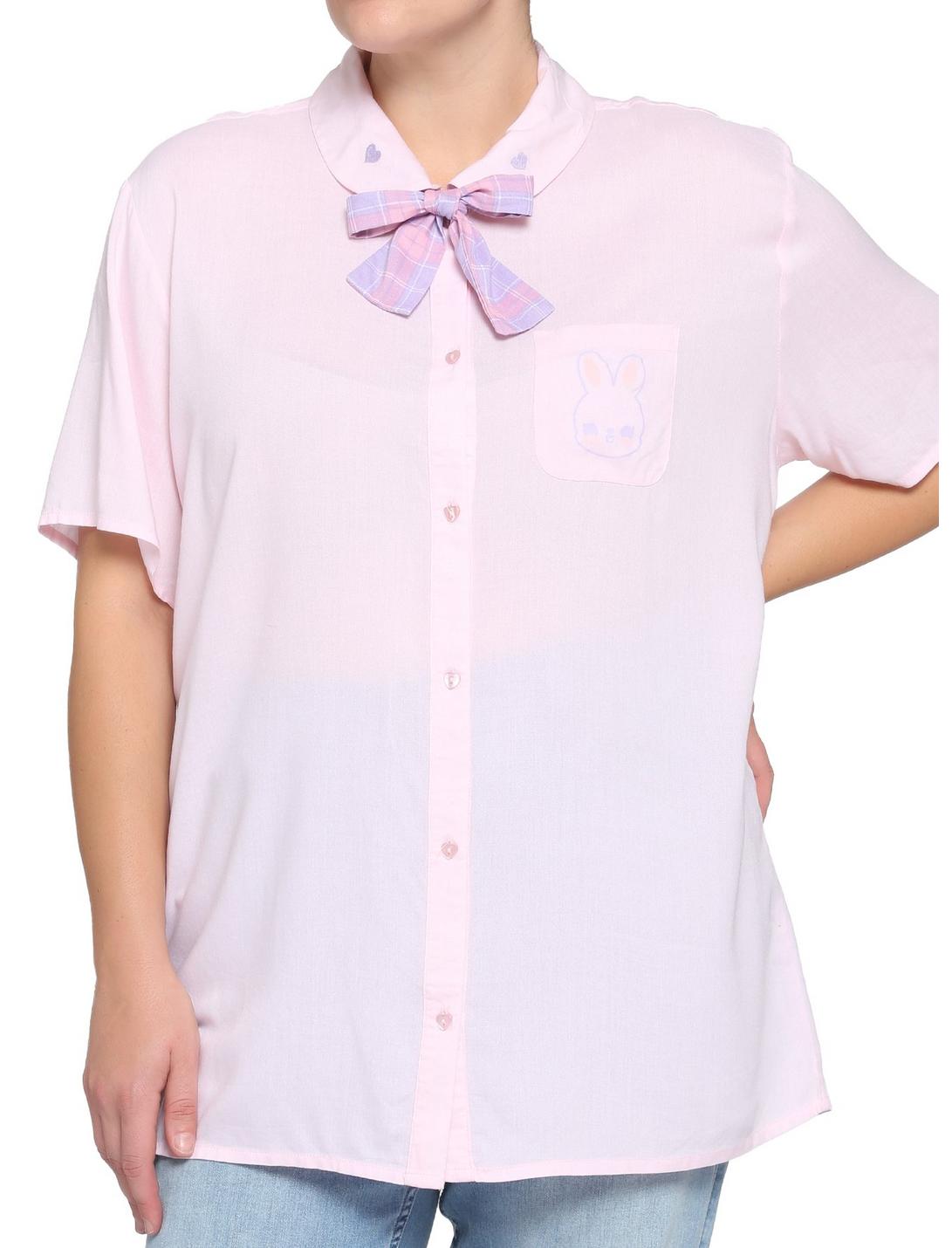 Kawaii Pastel Bunny Bow Girls Woven Button-Up Plus Size, MULTI, hi-res